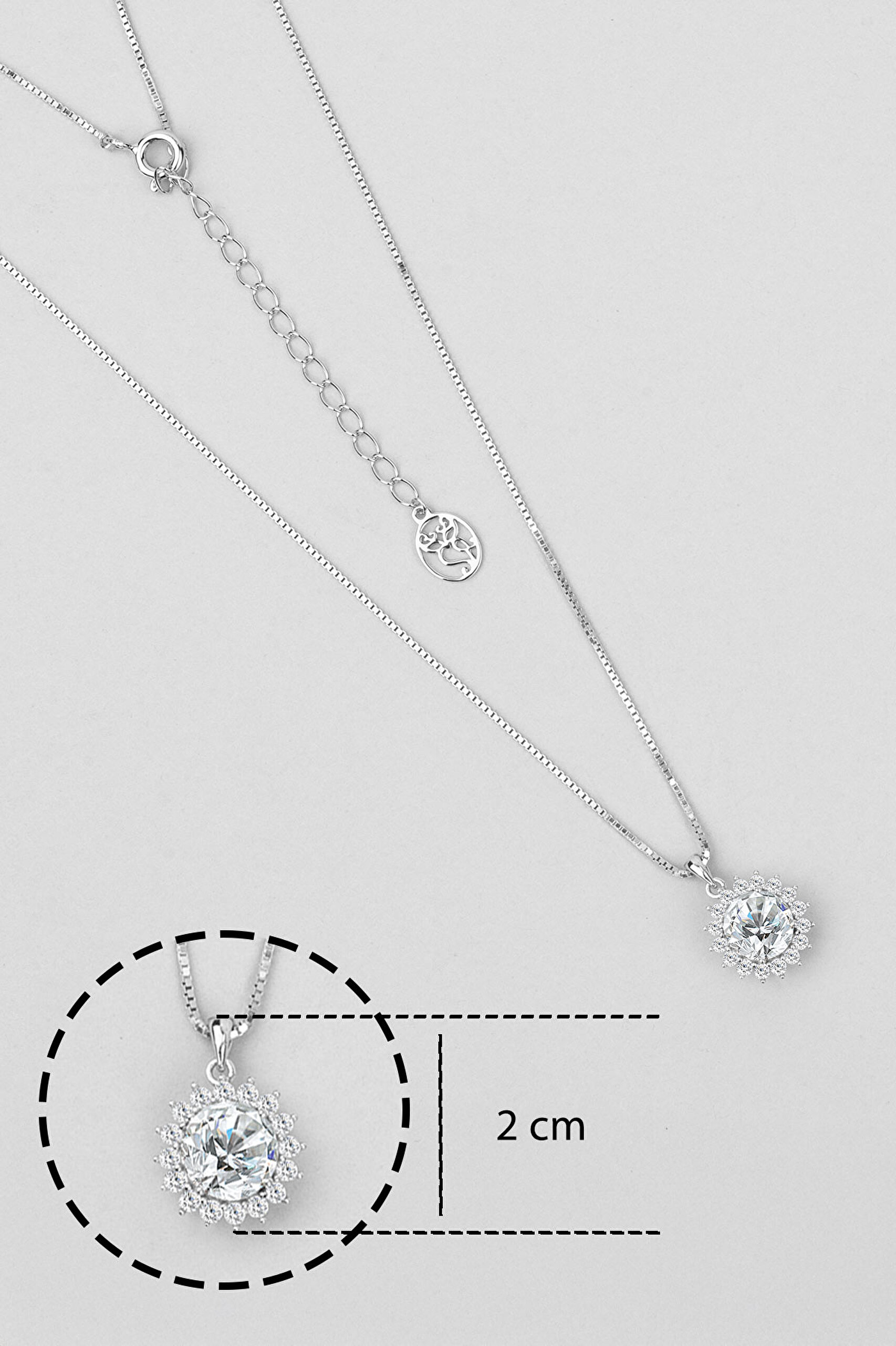 ⁠ Mozanit Güneşi 18 Ayar Beyaz Altın Kaplama 44 Cm Gümüş Kolye_2}