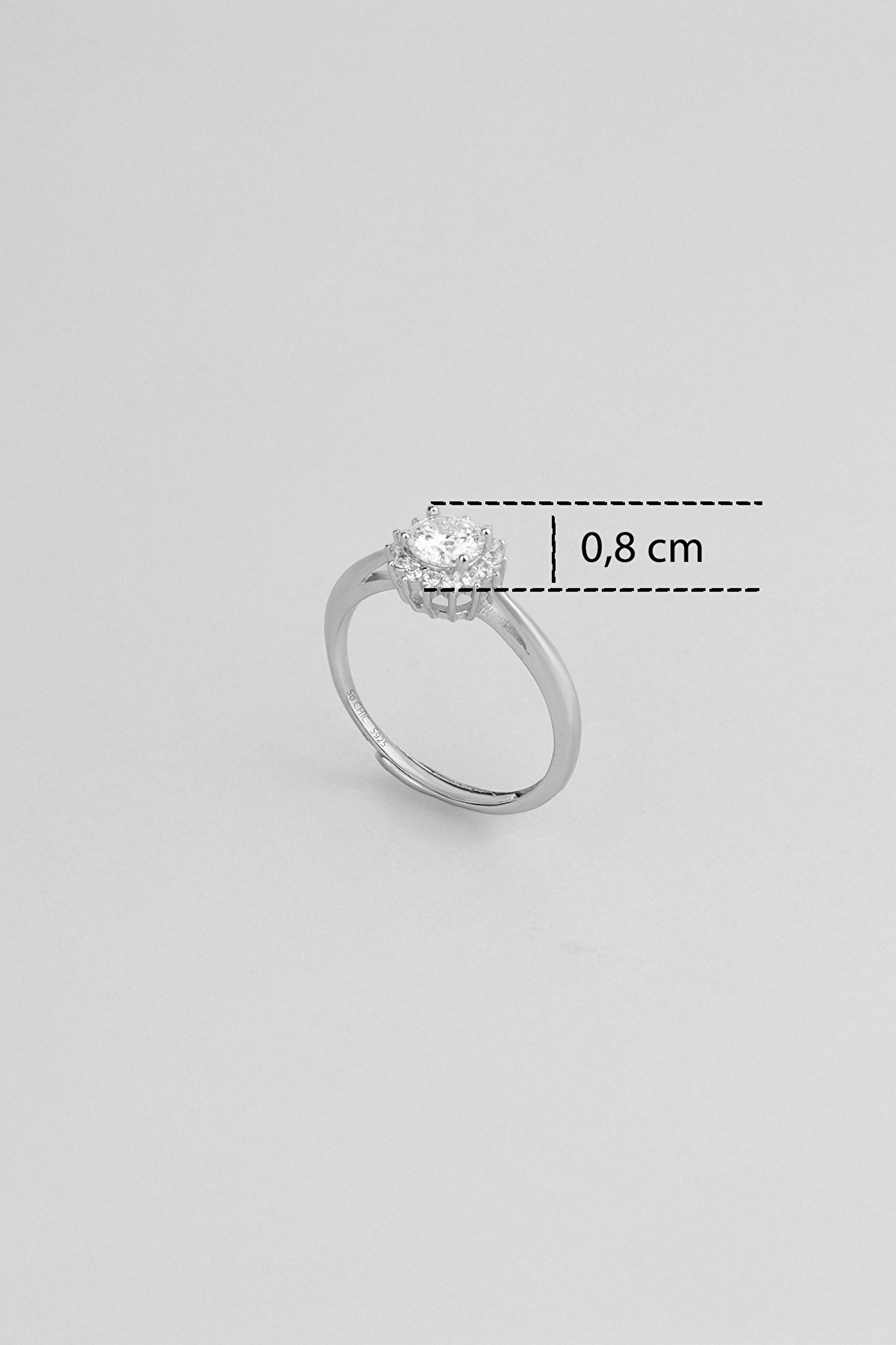 ⁠ Mozanit Çiçeği 18 Ayar Beyaz Altın Kaplama Ayarlanabilir Gümüş Yüzük_2}