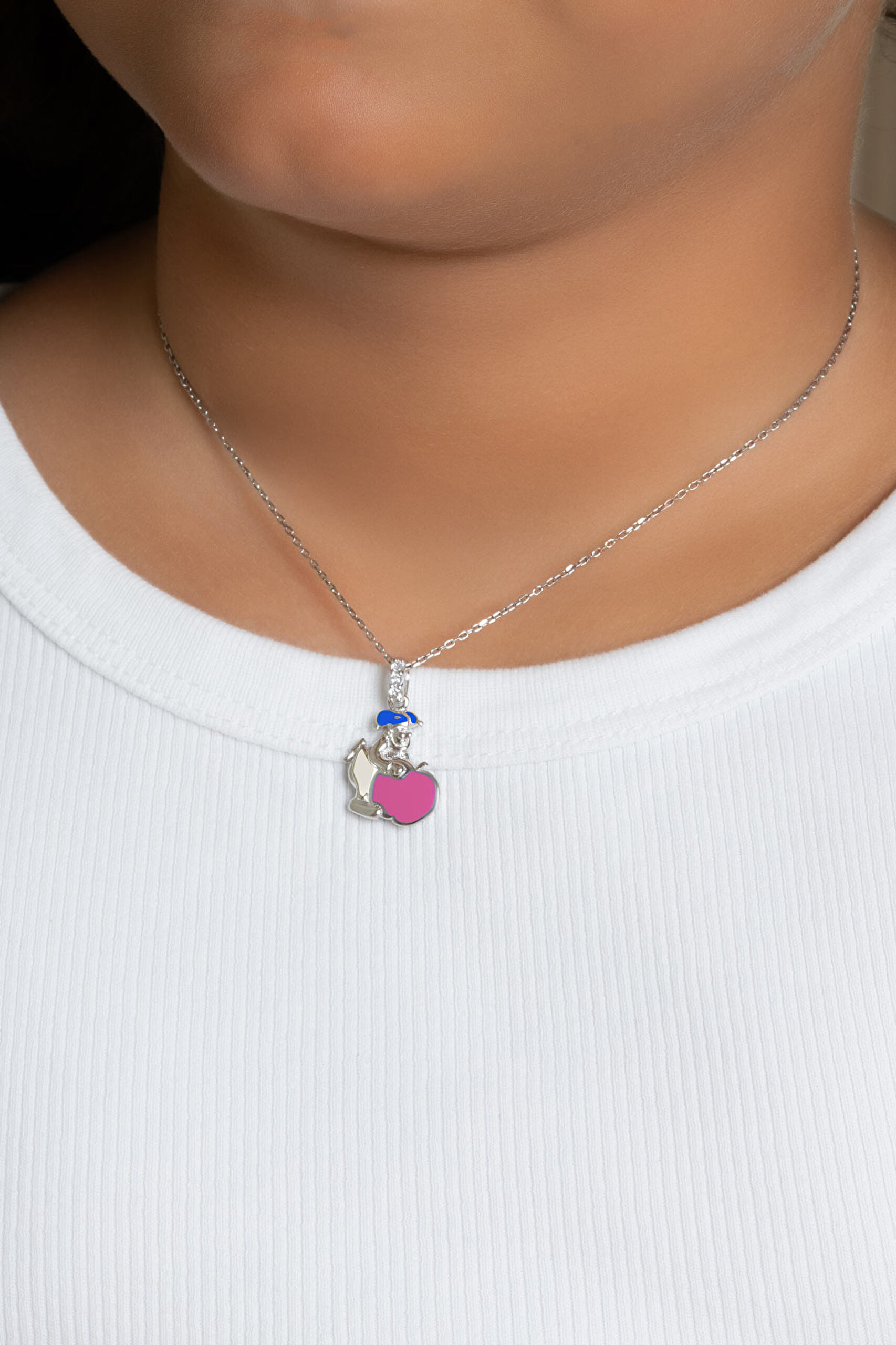 ⁠ Noel Baba 18 Ayar Beyaz Altın Kaplama Gümüş 33 Cm Çocuk Kolye_1}