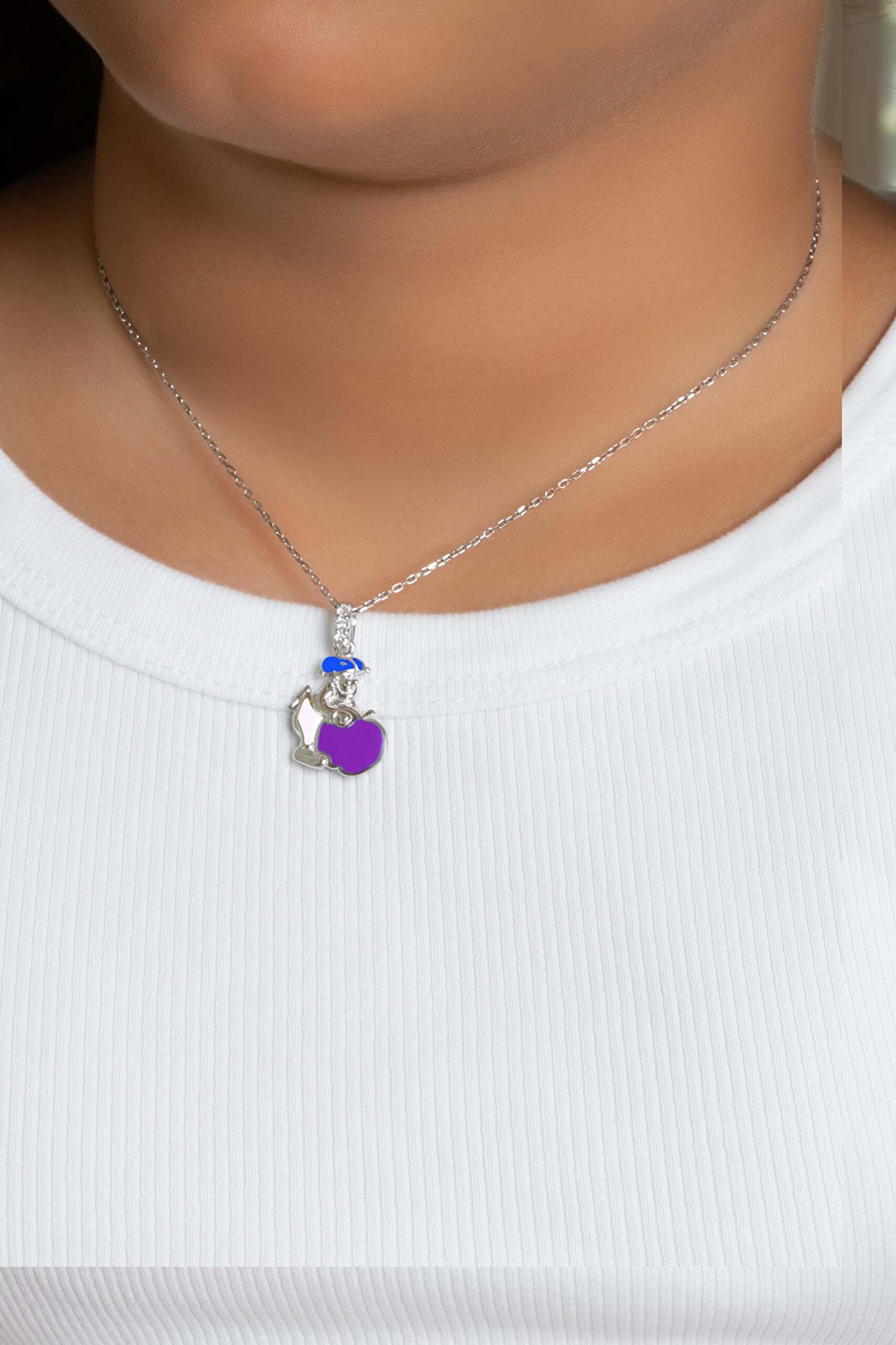 ⁠ Noel Baba 18 Ayar Beyaz Altın Kaplama Gümüş 33 Cm Çocuk Kolye_1}