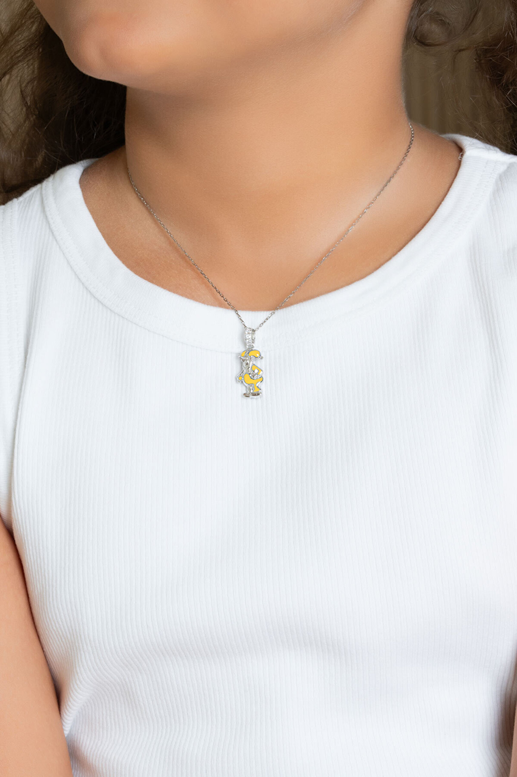 Sevimli Kahramanlar 18 Ayar Beyaz Altın Kaplama 32 Cm Gümüş Kolye - 3