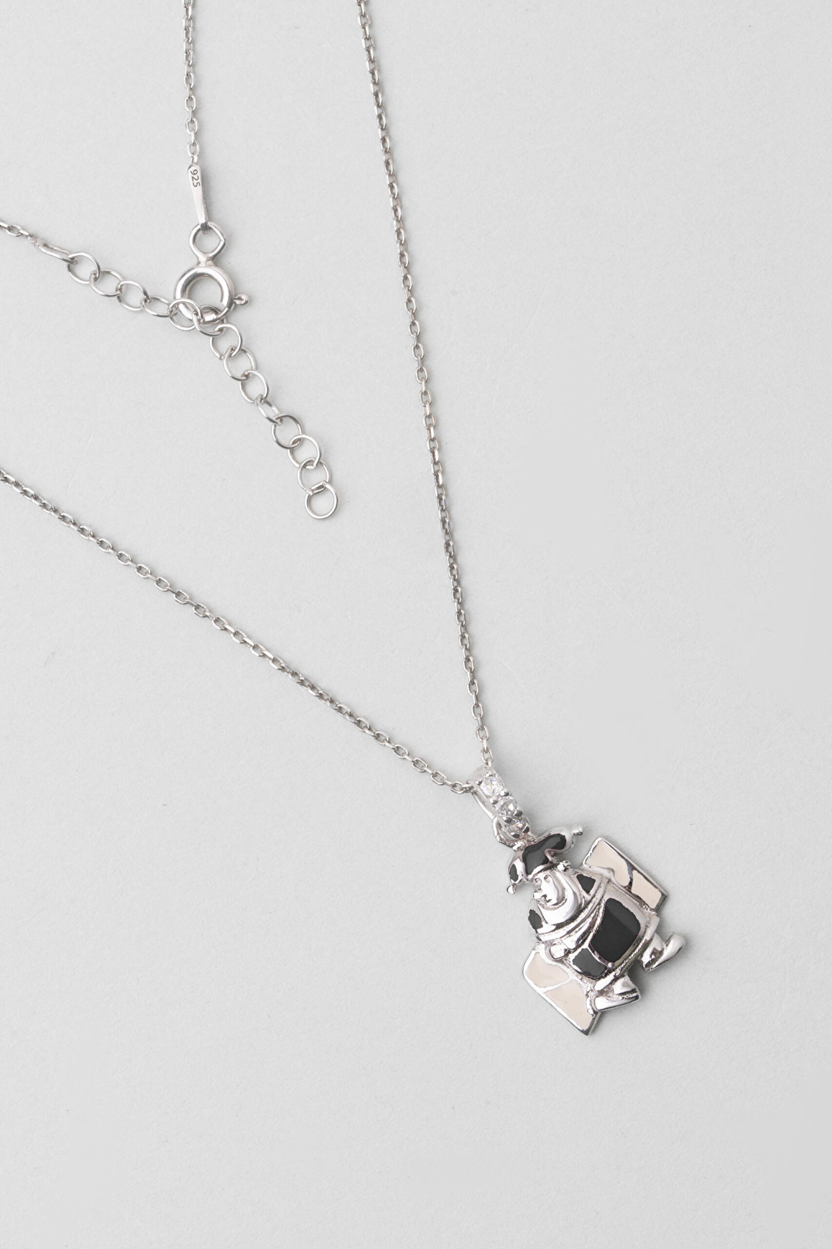 ⁠ Siyah Palyaço 18 Ayar Beyaz Altın Kaplama 33 Cm Gümüş Çocuk Kolyesi_0}