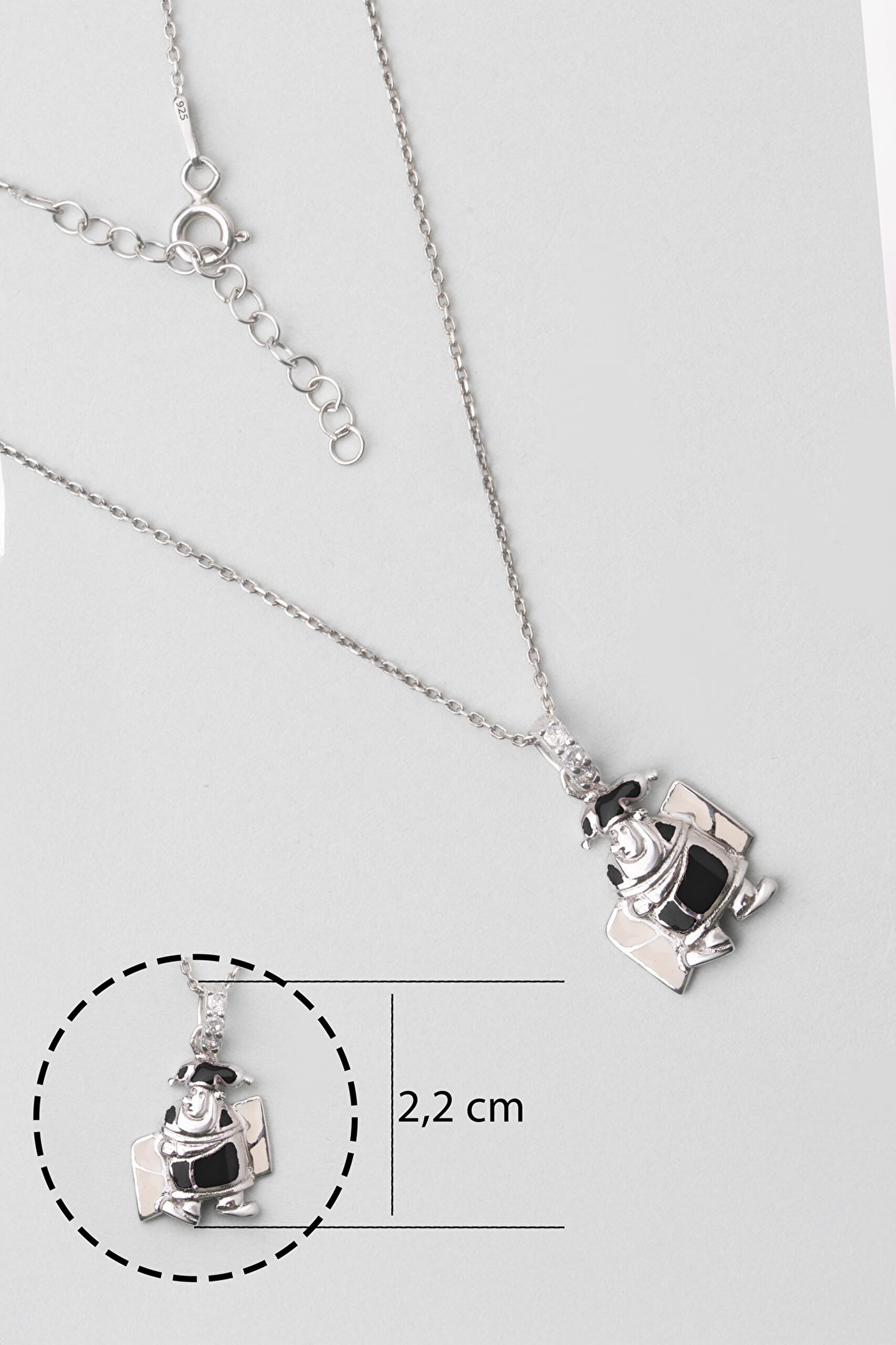 ⁠ Siyah Palyaço 18 Ayar Beyaz Altın Kaplama 33 Cm Gümüş Çocuk Kolyesi_2}