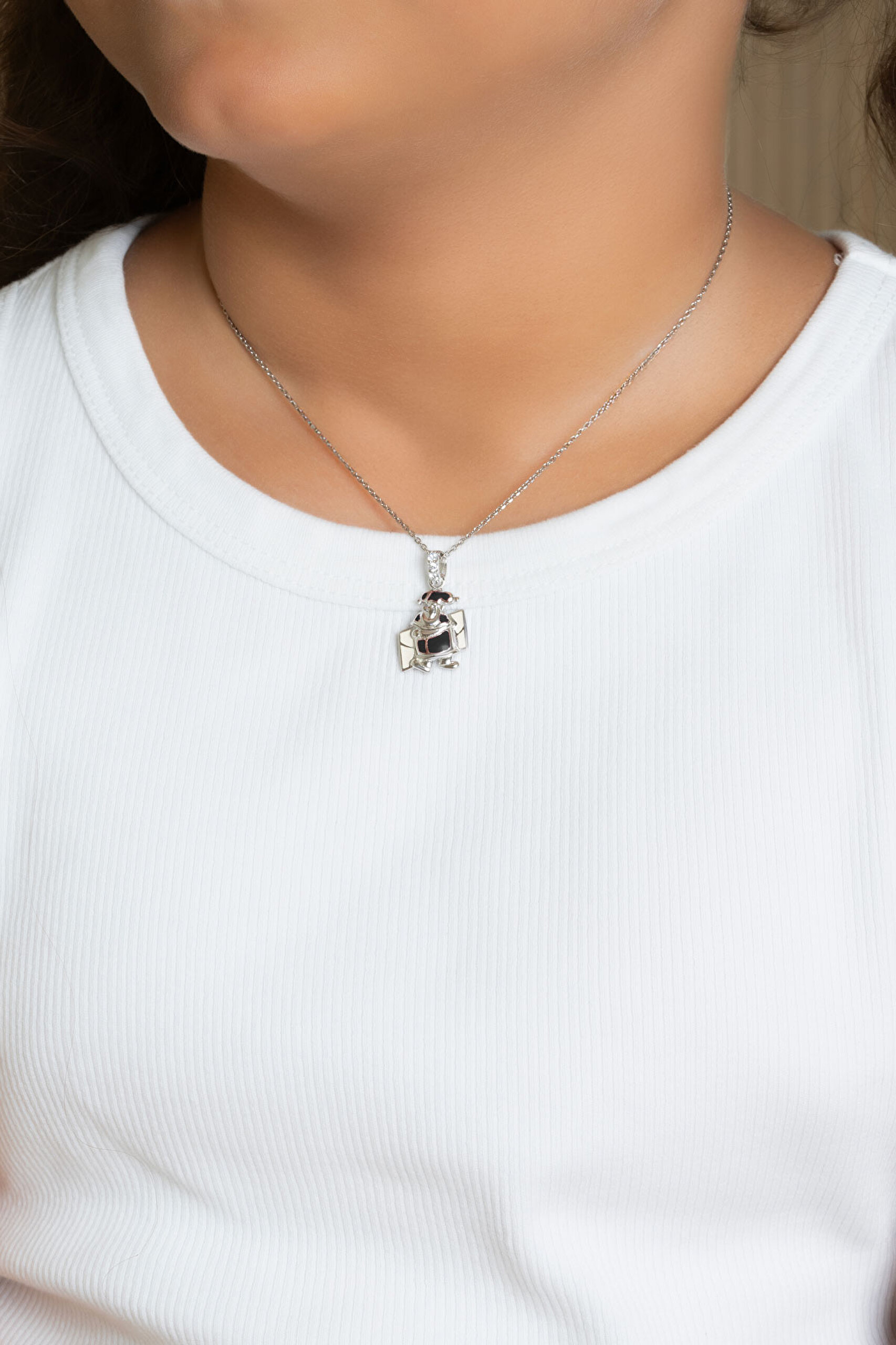 ⁠ Siyah Palyaço 18 Ayar Beyaz Altın Kaplama 33 Cm Gümüş Çocuk Kolyesi_3}