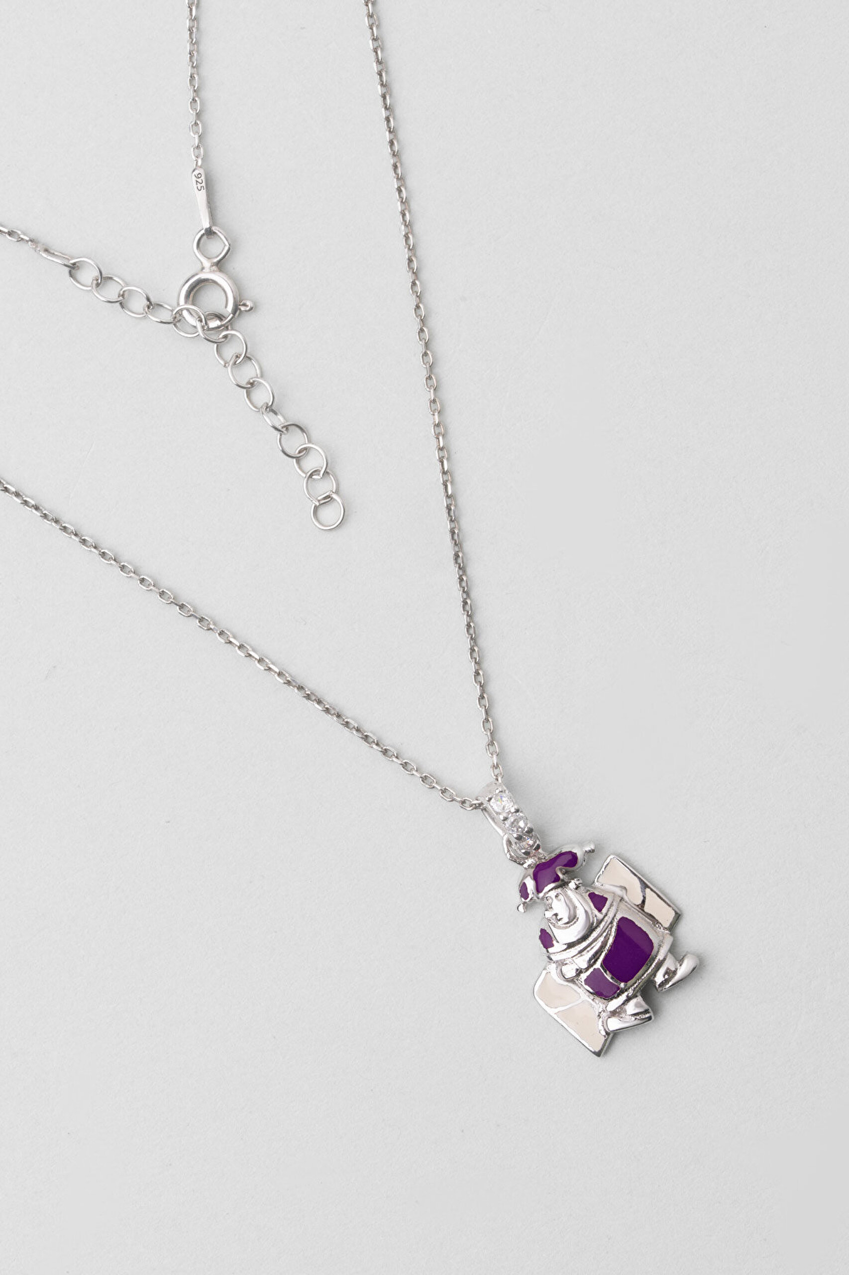 Mor Palyaço 18 Ayar Beyaz Altın Kaplama 33 Cm Gümüş Çocuk Kolyesi - 0