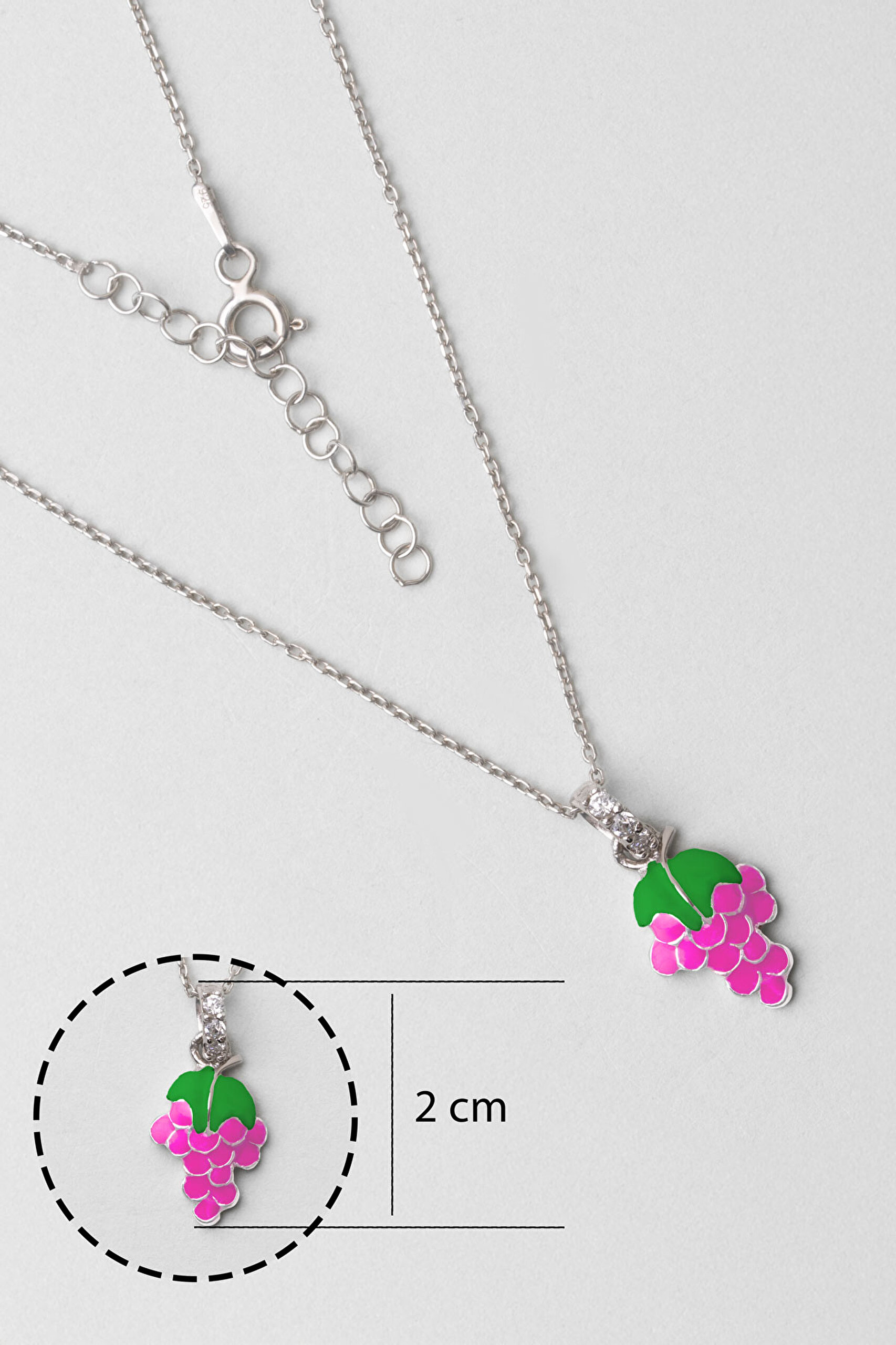 Tropikal Üzüm 18 Ayar Beyaz Altın Kaplama 33 Cm Gümüş Çocuk Kolye - 2