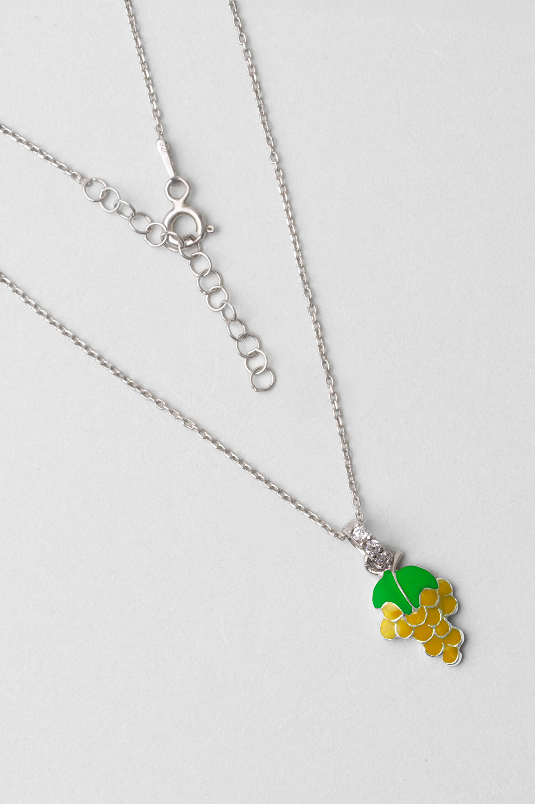 ⁠ Tropikal Üzüm 18 Ayar Beyaz Altın Kaplama 33 Cm Gümüş Çocuk Kolye_0}