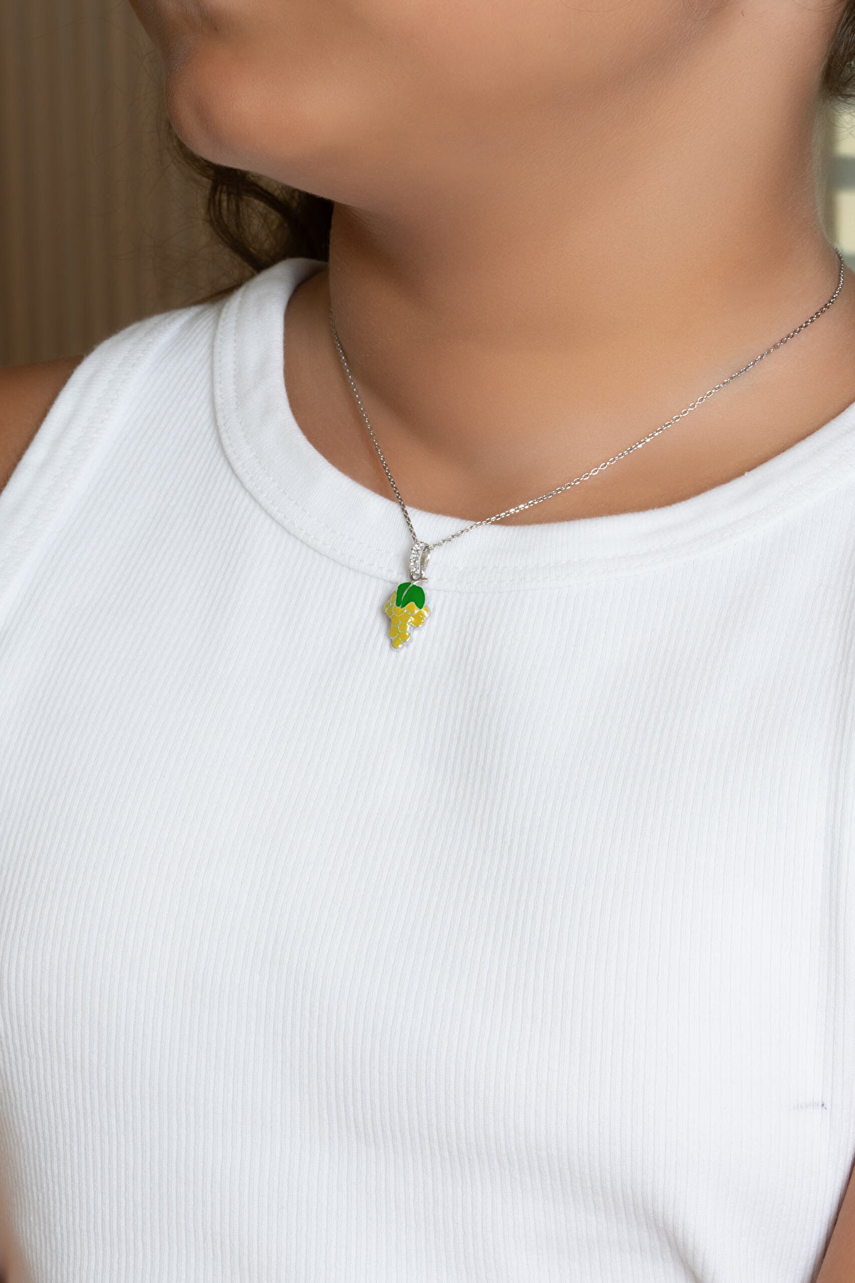 ⁠ Tropikal Üzüm 18 Ayar Beyaz Altın Kaplama 33 Cm Gümüş Çocuk Kolye_3}
