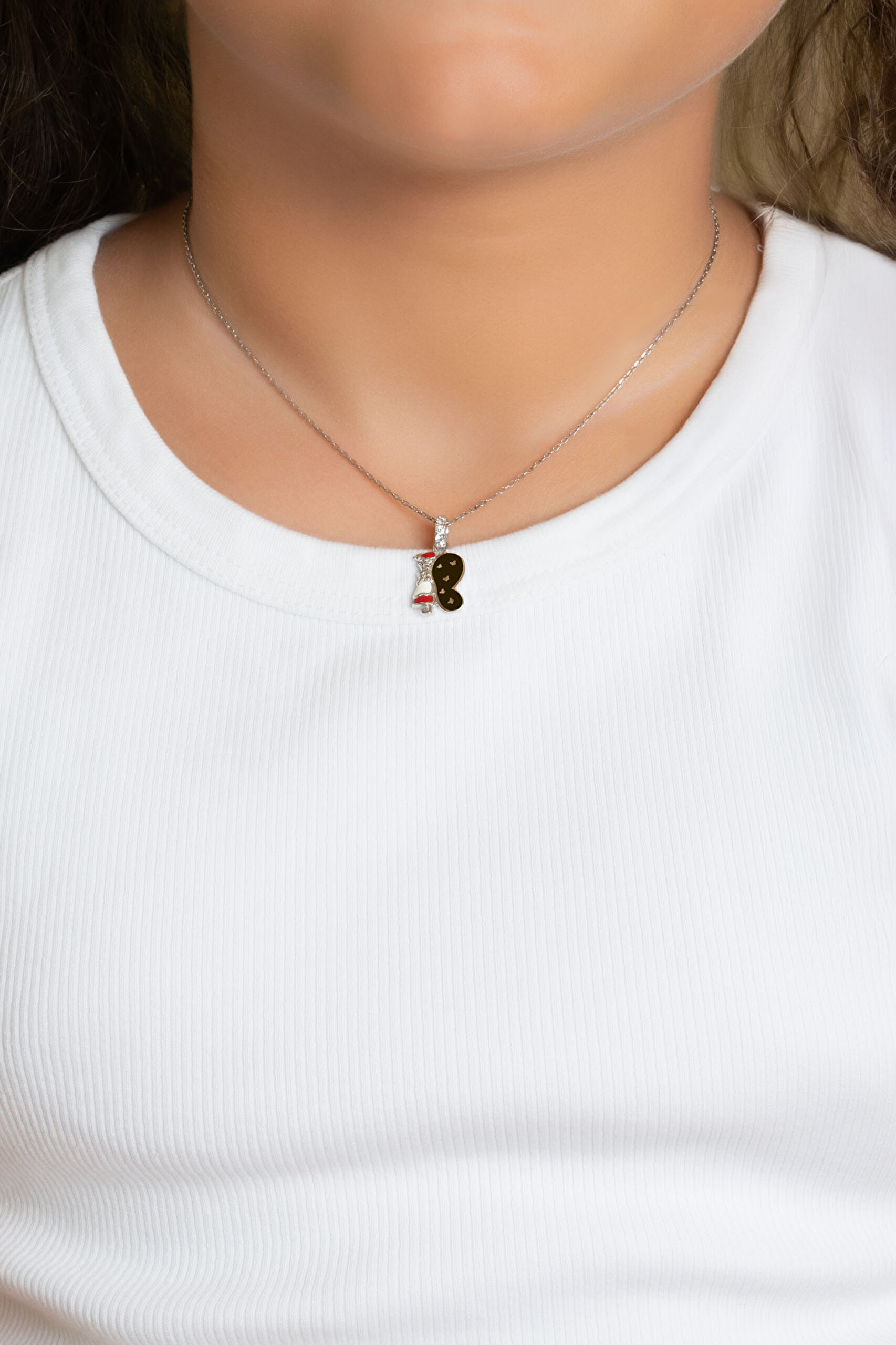 ⁠ Kelebek Figürlü 18 Ayar Beyaz Altın Kaplama Gümüş 33 Cm Çocuk Kolye_3}