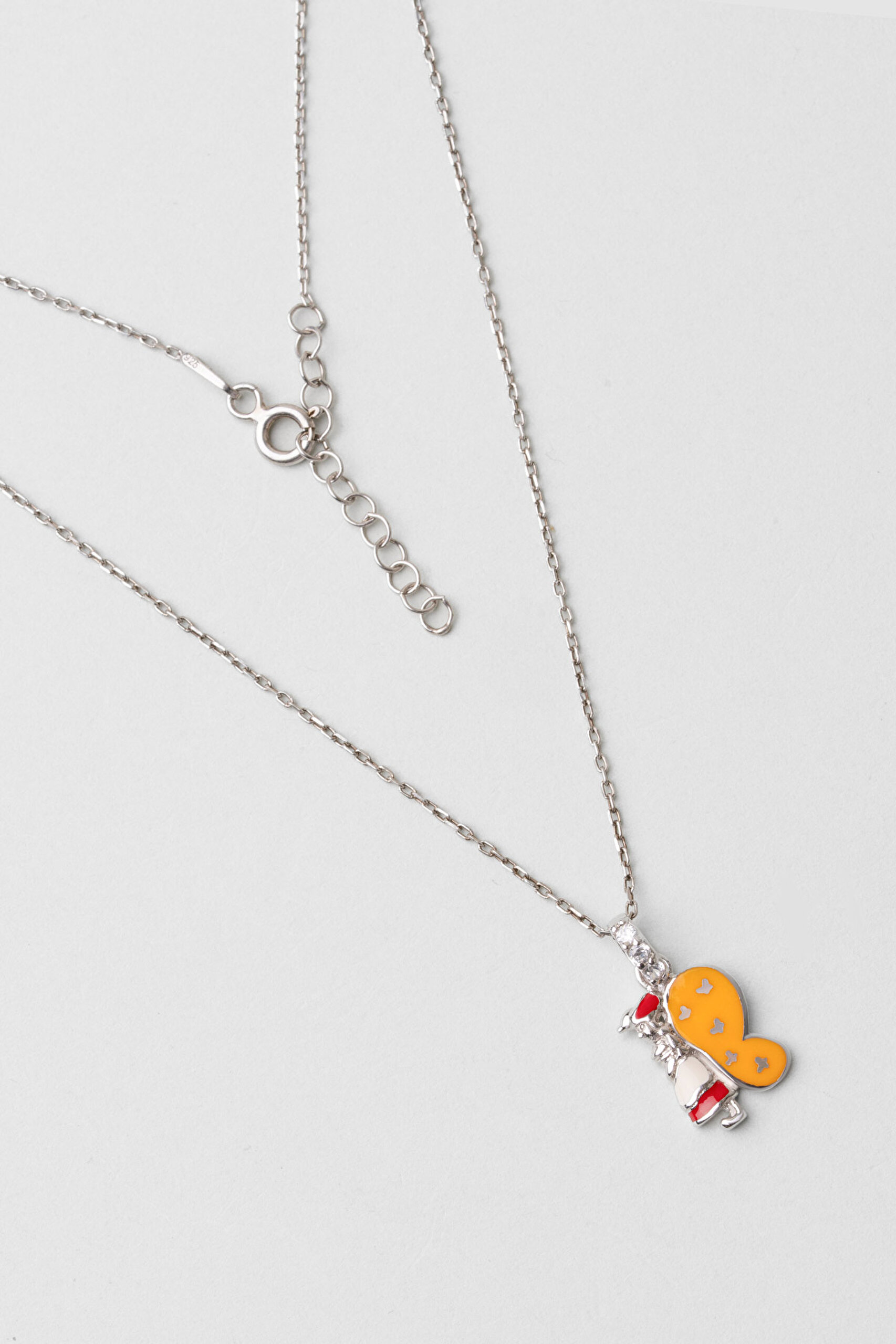 ⁠ Kelebek Figürlü 18 Ayar Beyaz Altın Kaplama Gümüş 33 Cm Çocuk Kolye_0}