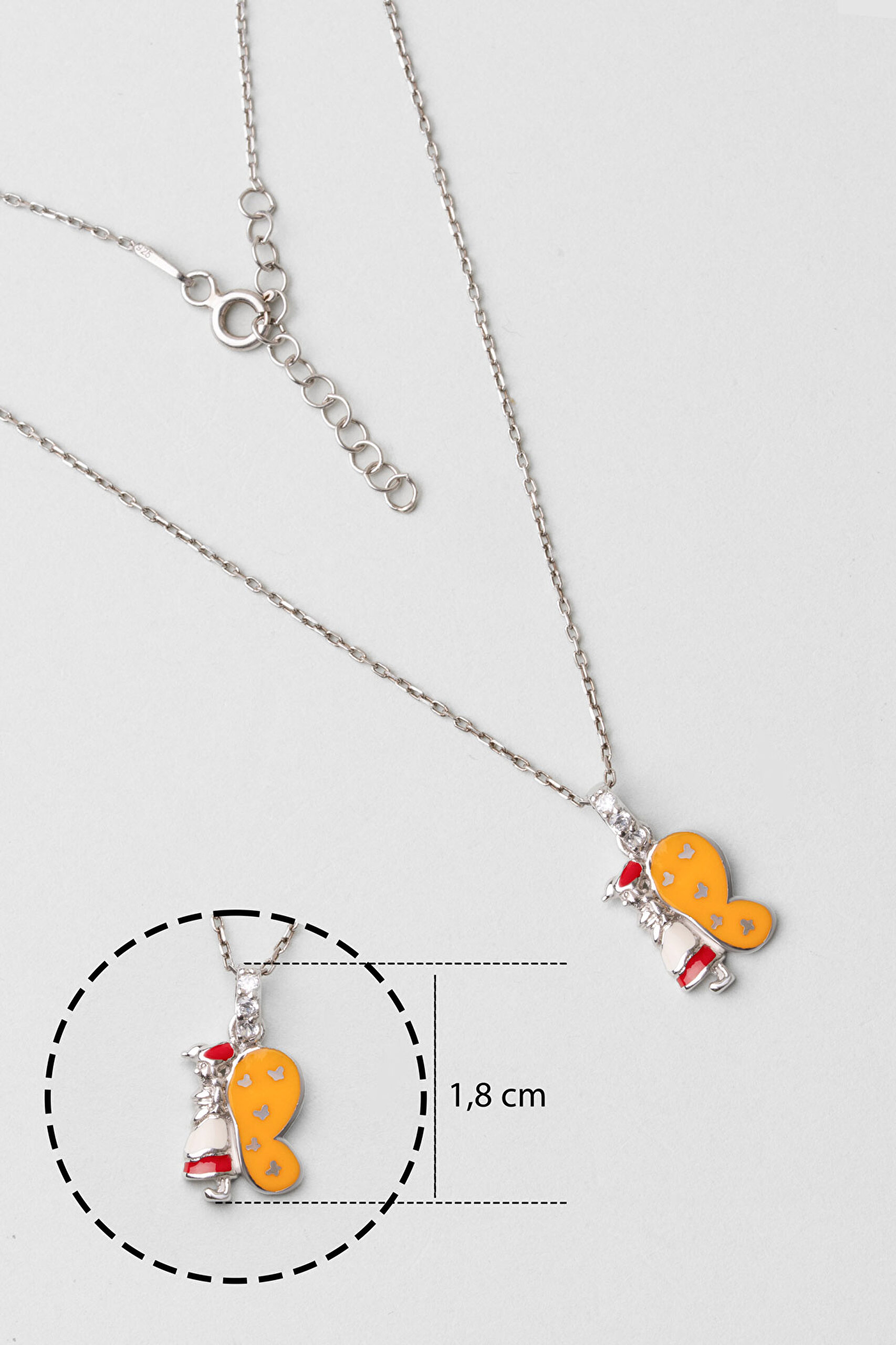 ⁠ Kelebek Figürlü 18 Ayar Beyaz Altın Kaplama Gümüş 33 Cm Çocuk Kolye_2}