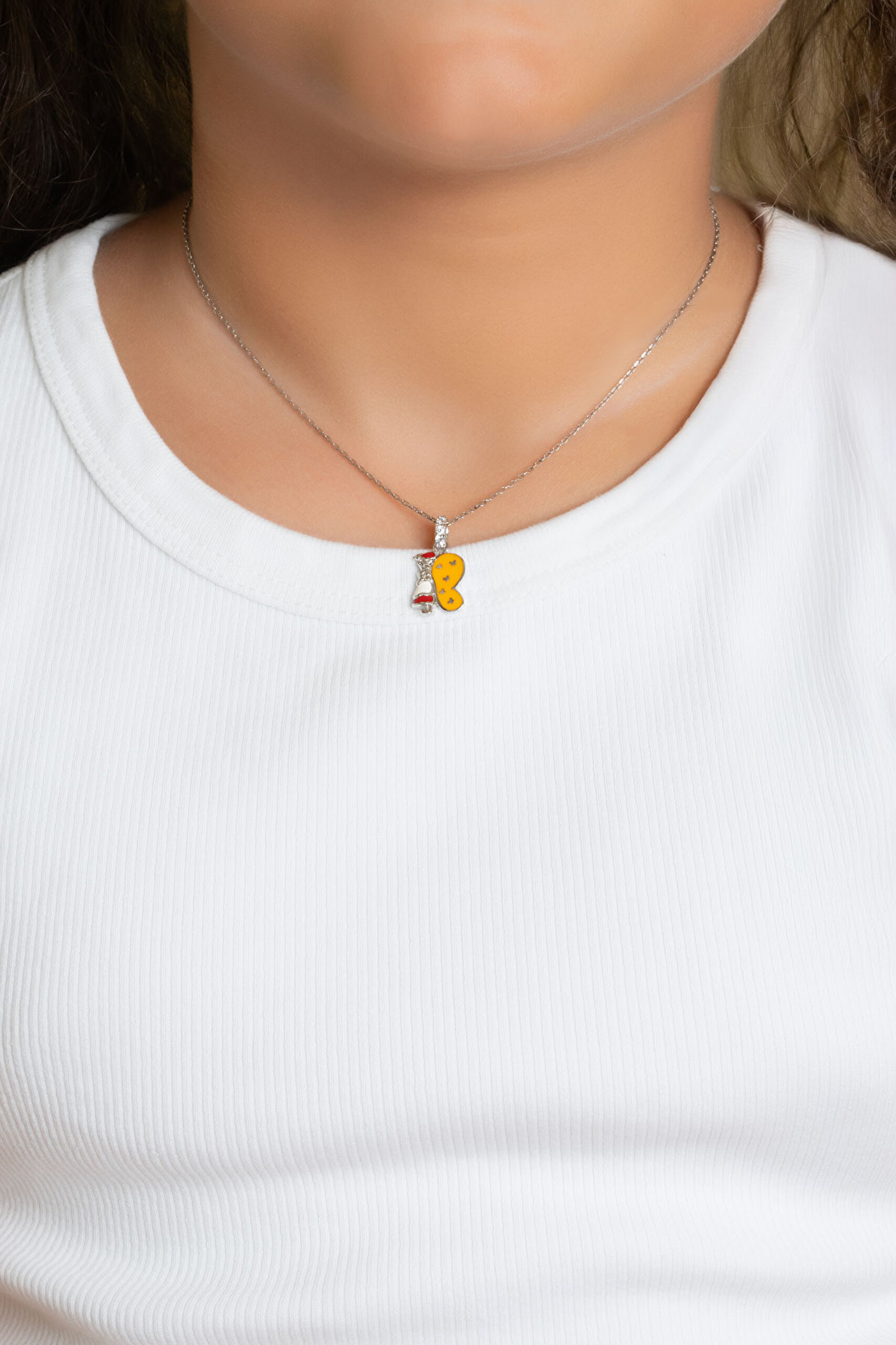 ⁠ Kelebek Figürlü 18 Ayar Beyaz Altın Kaplama Gümüş 33 Cm Çocuk Kolye_3}