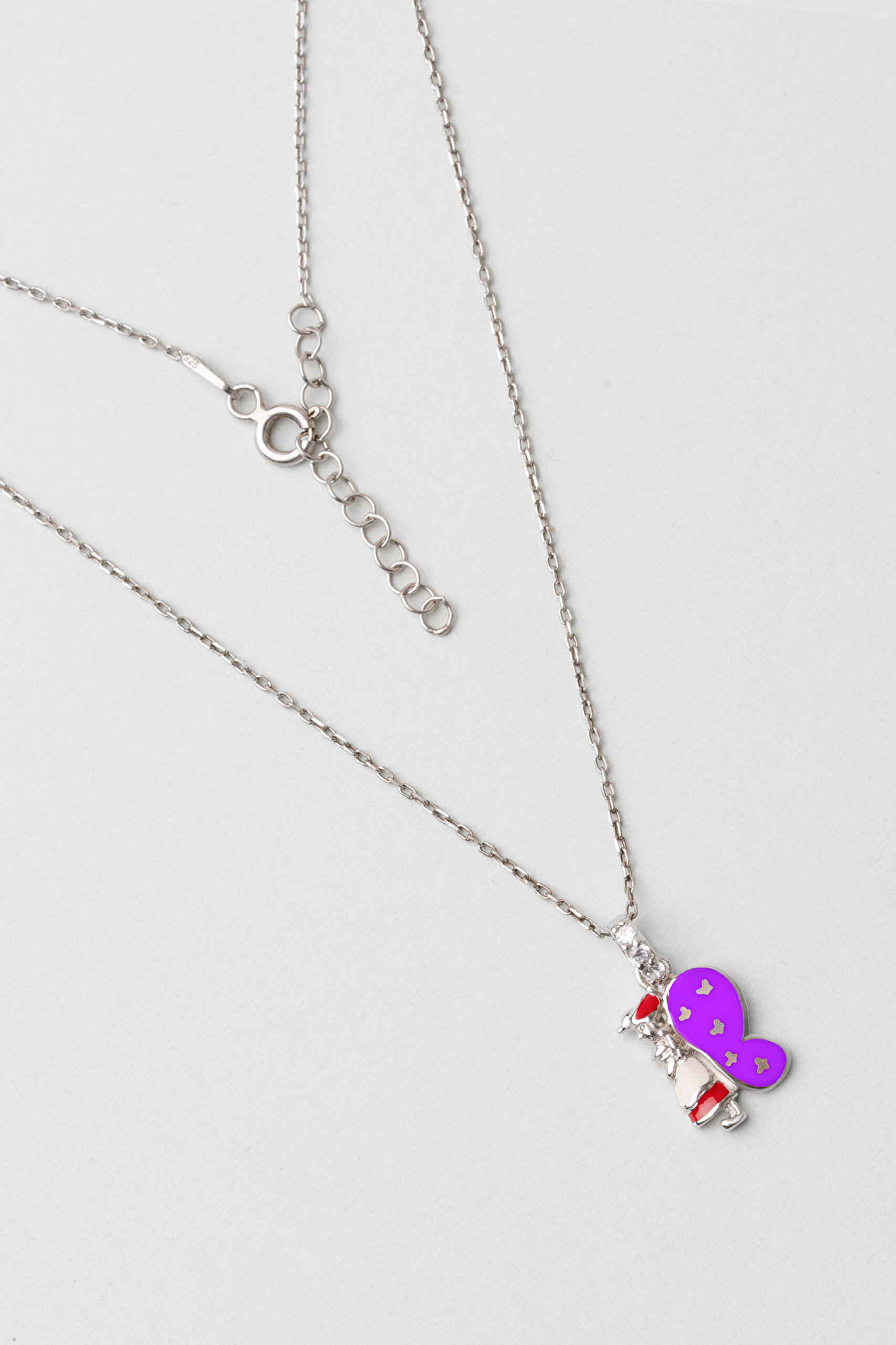 ⁠ Kelebek Figürlü 18 Ayar Beyaz Altın Kaplama Gümüş 33 Cm Çocuk Kolye_0}