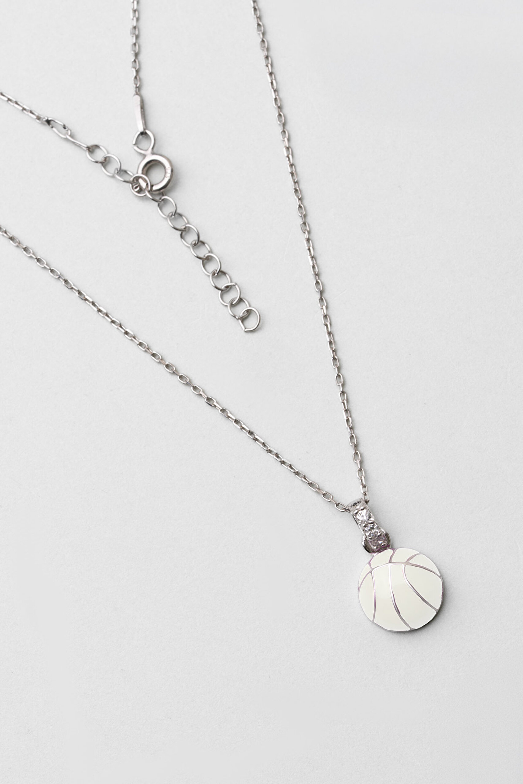 ⁠ Basketbol Topu 18 Ayar Beyaz Altın Kaplama 33 Cm Gümüş Çocuk Kolyesi_0}