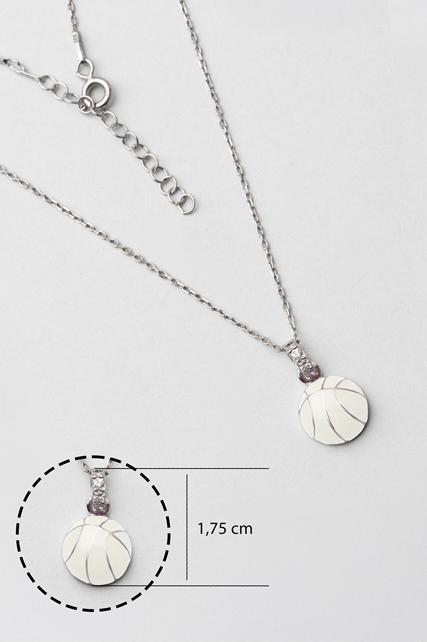 ⁠ Basketbol Topu 18 Ayar Beyaz Altın Kaplama 33 Cm Gümüş Çocuk Kolyesi_2}