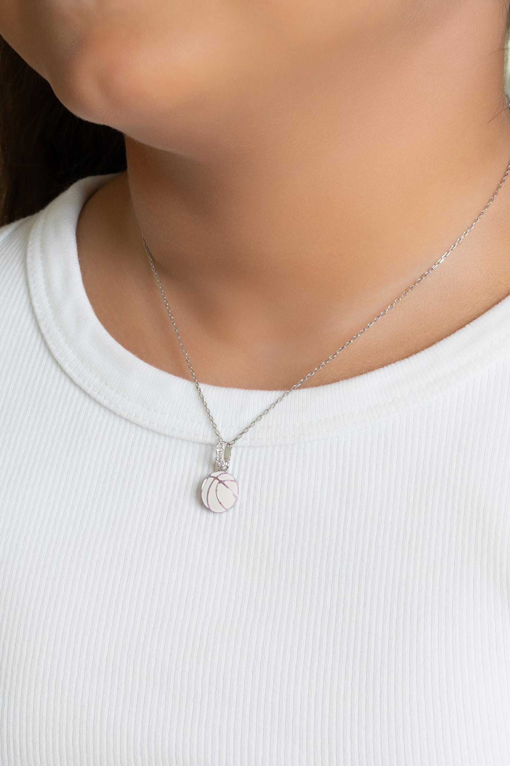 ⁠ Basketbol Topu 18 Ayar Beyaz Altın Kaplama 33 Cm Gümüş Çocuk Kolyesi_1}