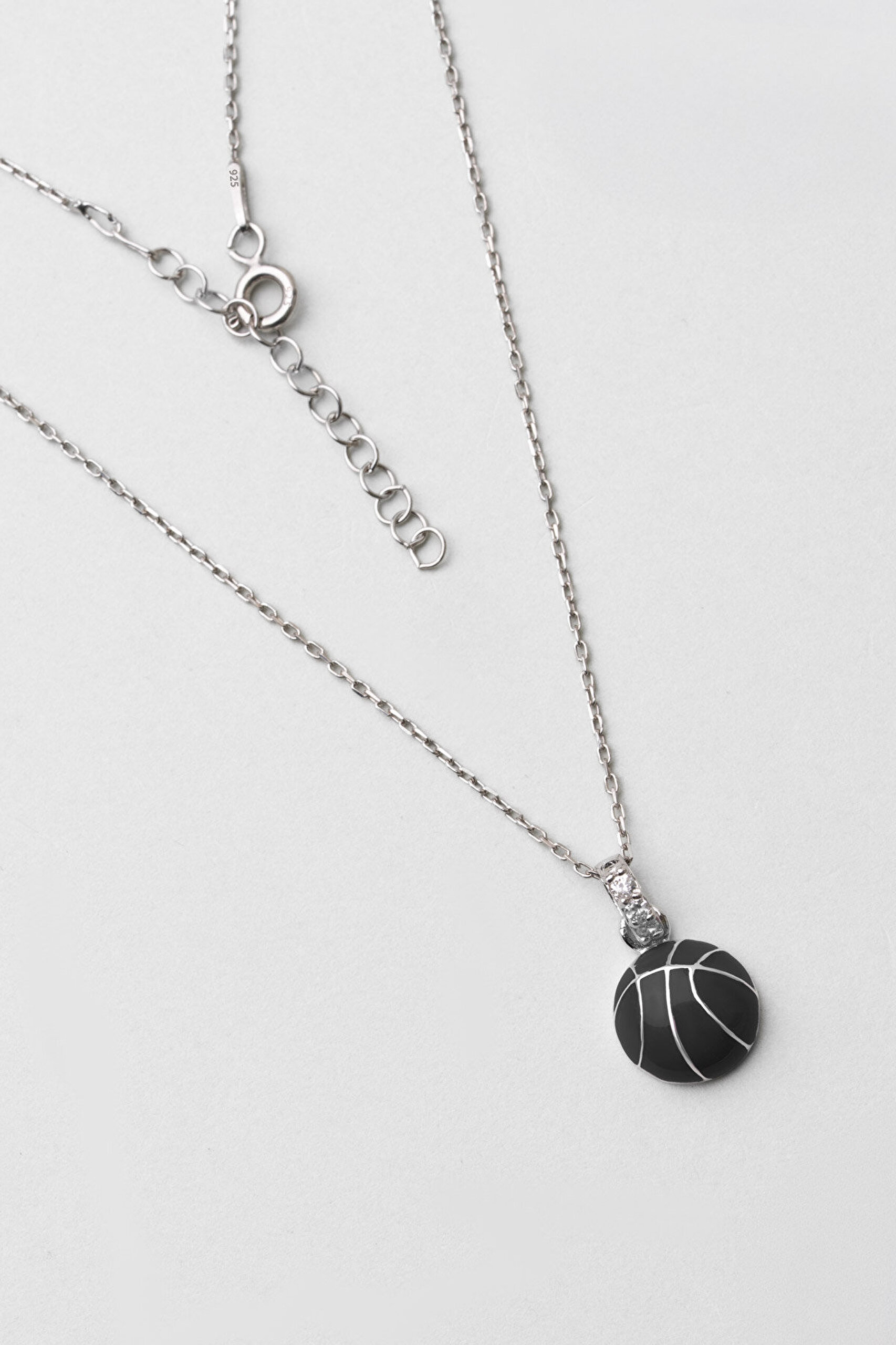 Basketbol Topu 18 Ayar Beyaz Altın Kaplama 33 Cm Gümüş Çocuk Kolyesi - 0