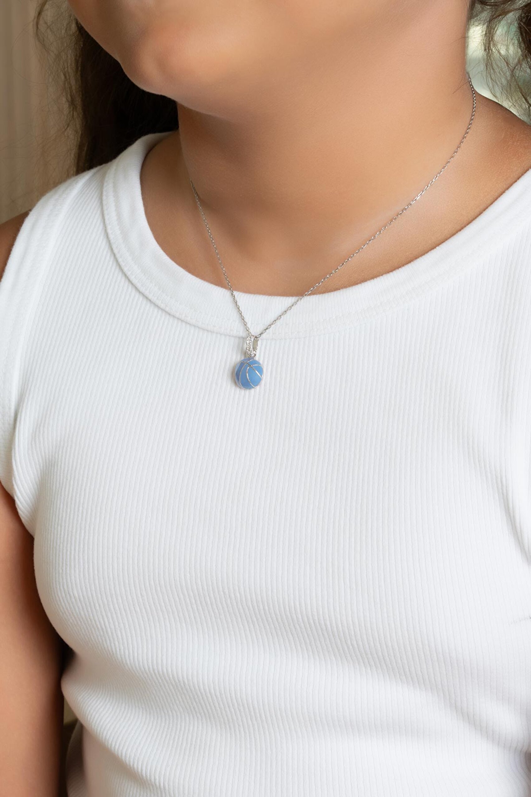 ⁠ Basketbol Topu 18 Ayar Beyaz Altın Kaplama 33 Cm Gümüş Çocuk Kolyesi_3}