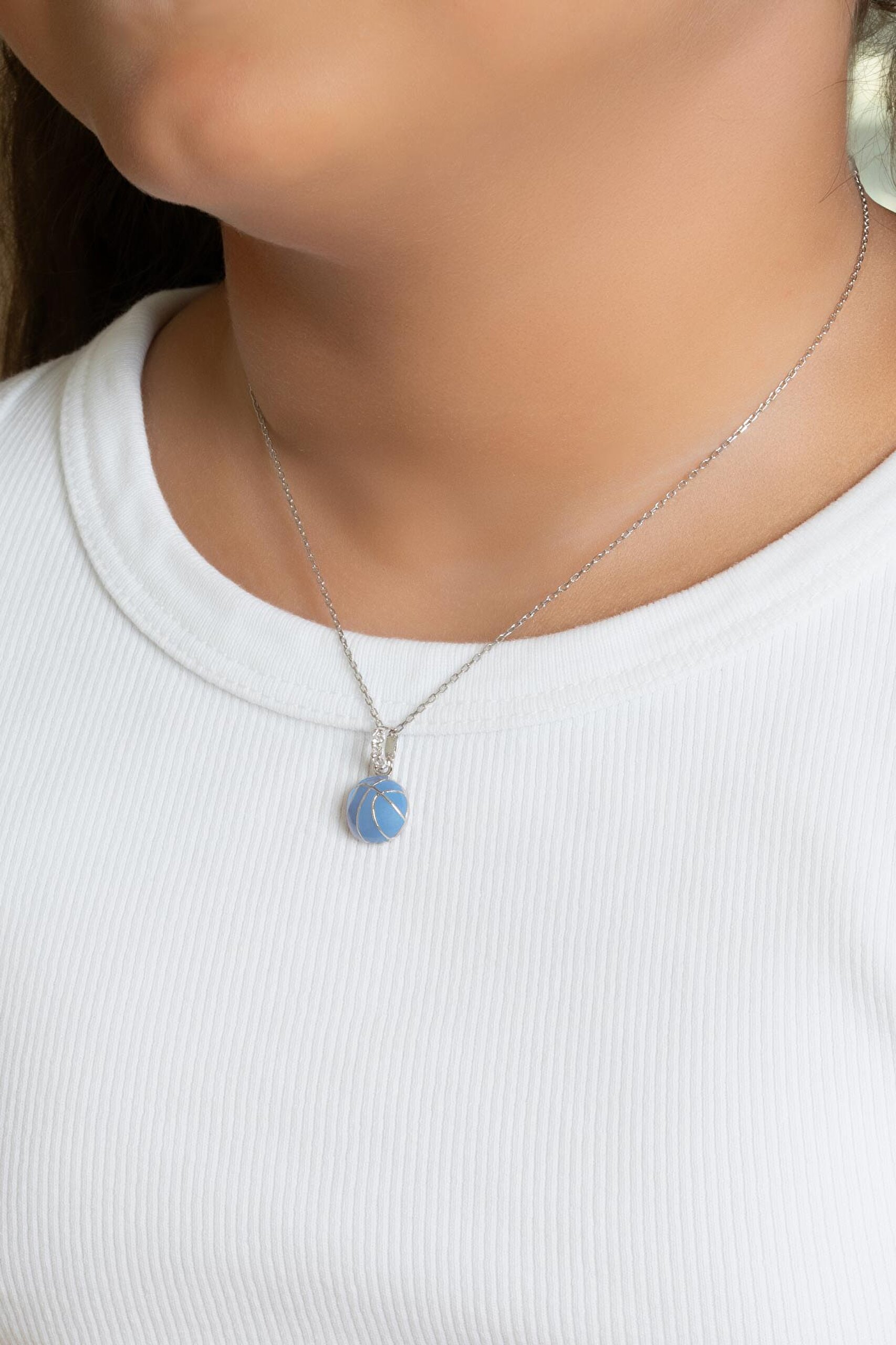 ⁠ Basketbol Topu 18 Ayar Beyaz Altın Kaplama 33 Cm Gümüş Çocuk Kolyesi_1}