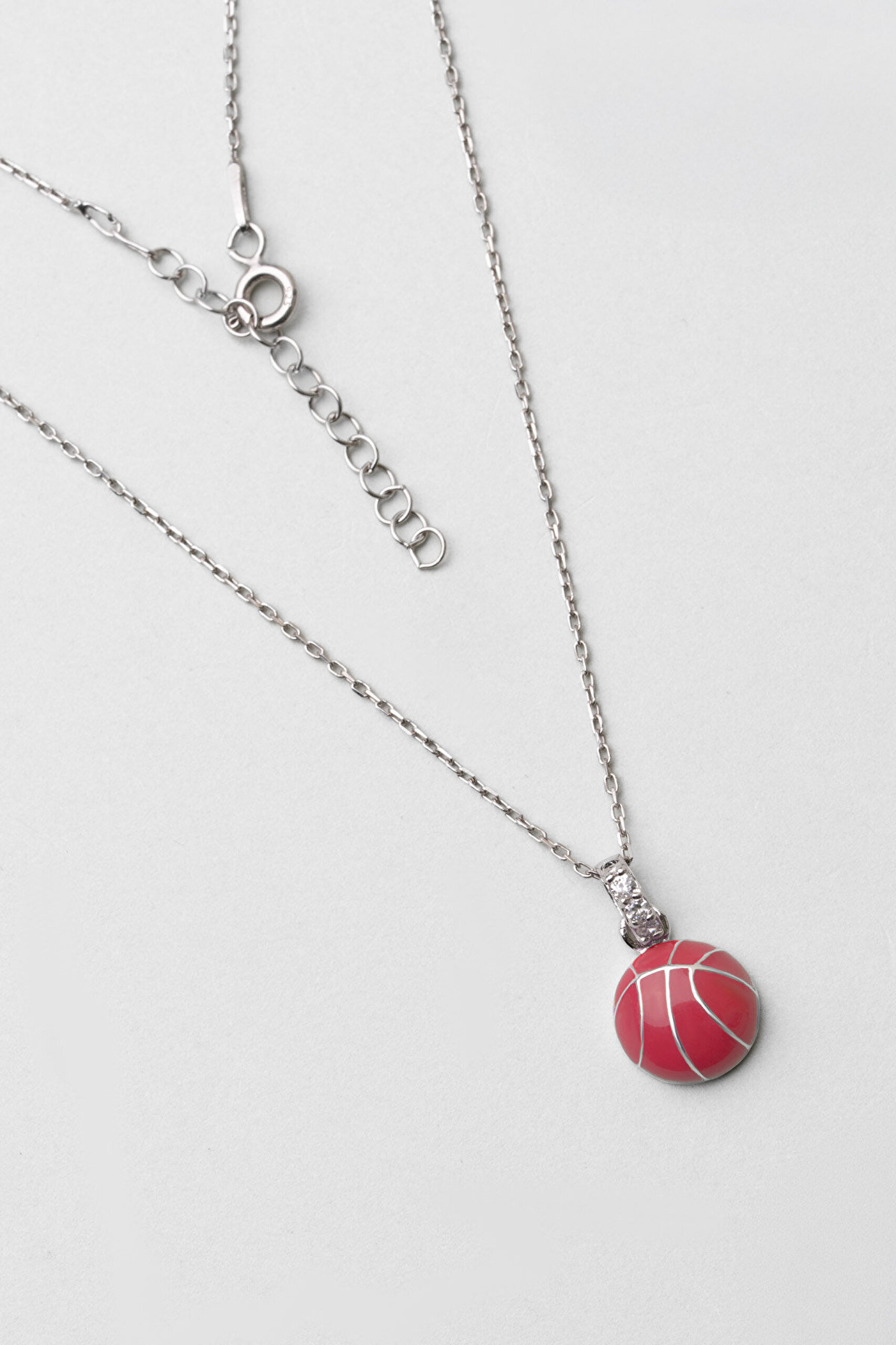Basketbol Topu 18 Ayar Beyaz Altın Kaplama 33 Cm Gümüş Çocuk Kolyesi - 0