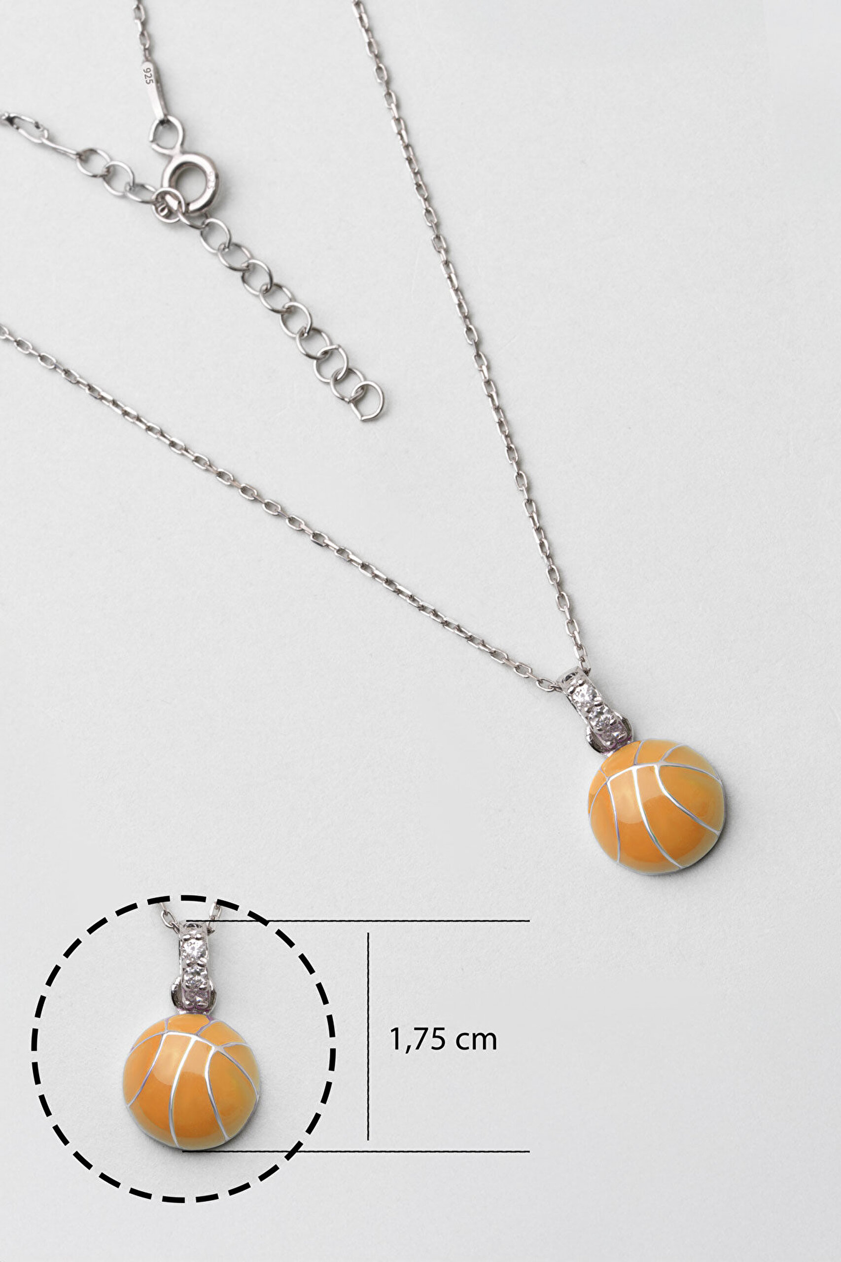 Basketbol Topu 18 Ayar Beyaz Altın Kaplama 33 Cm Gümüş Çocuk Kolyesi - 2