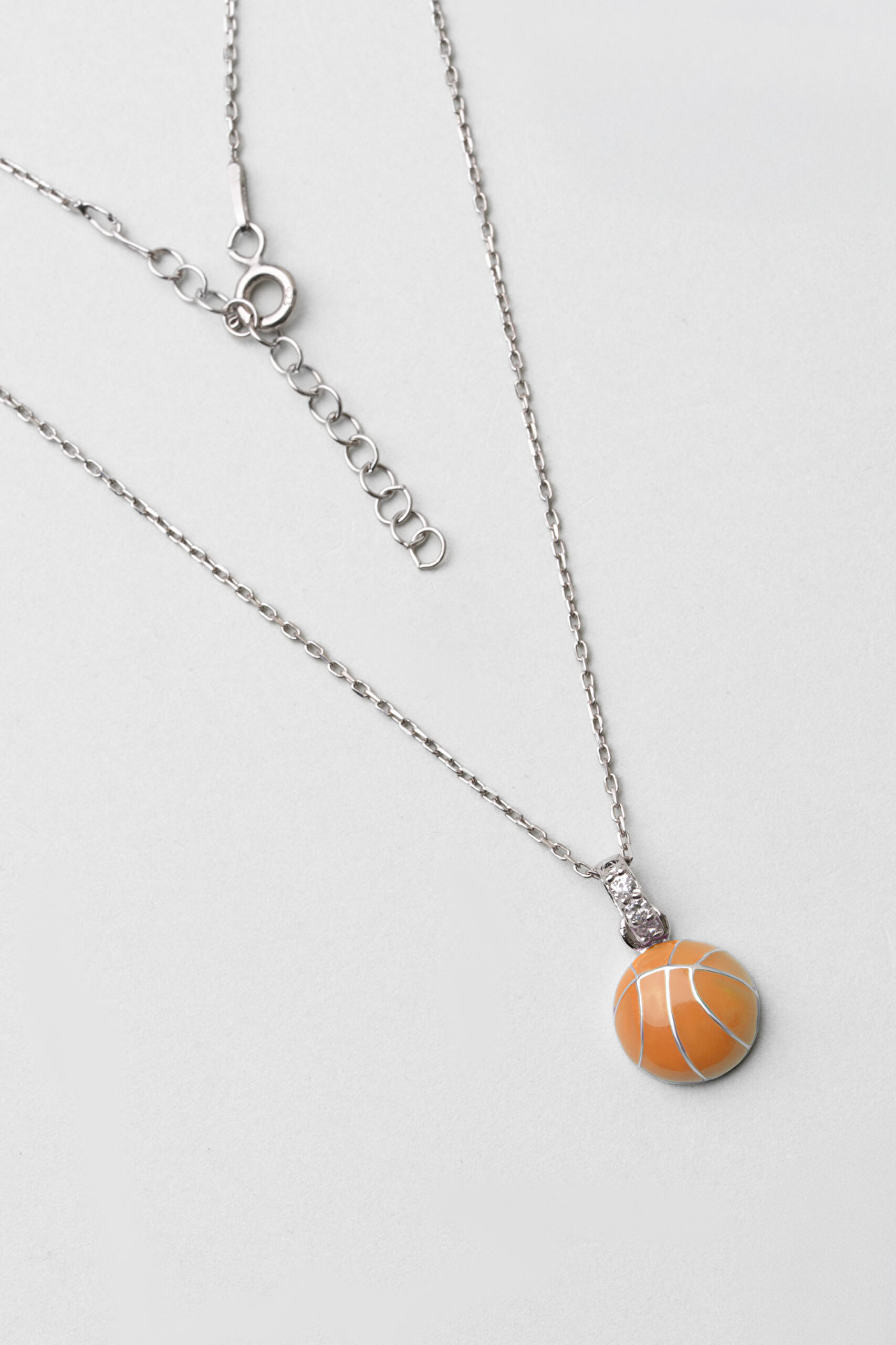 Basketbol Topu 18 Ayar Beyaz Altın Kaplama 33 Cm Gümüş Çocuk Kolyesi - 0