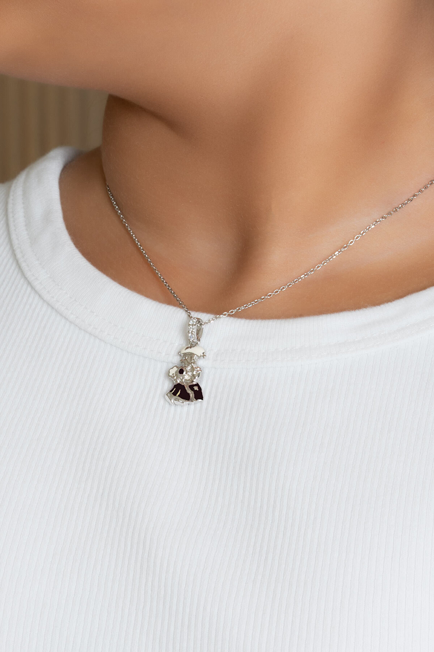 İskoçyalı 18 Ayar Beyaz Altın Kaplama 33 Cm Gümüş Çocuk Kolye - 1