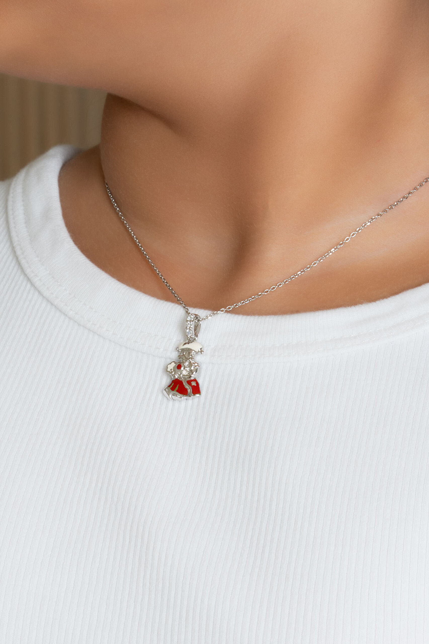 İskoçyalı 18 Ayar Beyaz Altın Kaplama 33 Cm Gümüş Çocuk Kolye - 1