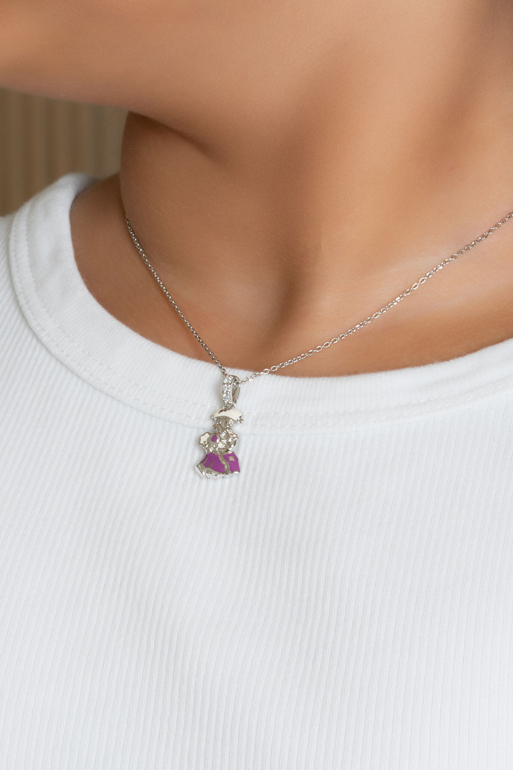 İskoçyalı 18 Ayar Beyaz Altın Kaplama 33 Cm Gümüş Çocuk Kolye - 3