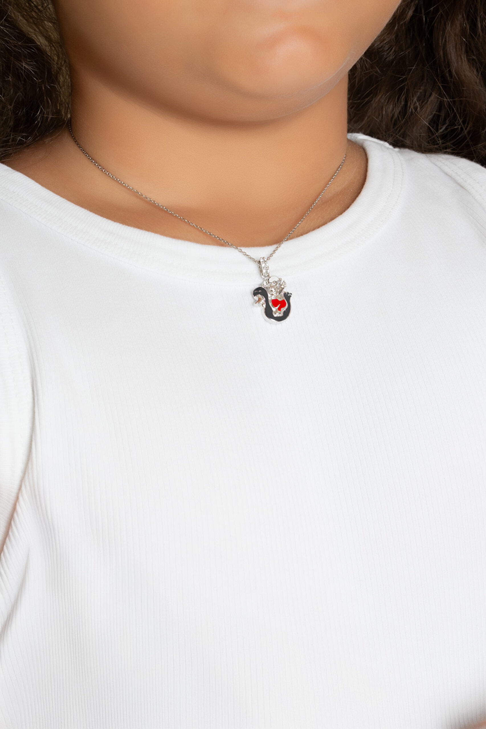 Siyah Kuğu 18 Ayar Beyaz Altın Kaplama Gümüş 33 Cm Çocuk Kolye - 3