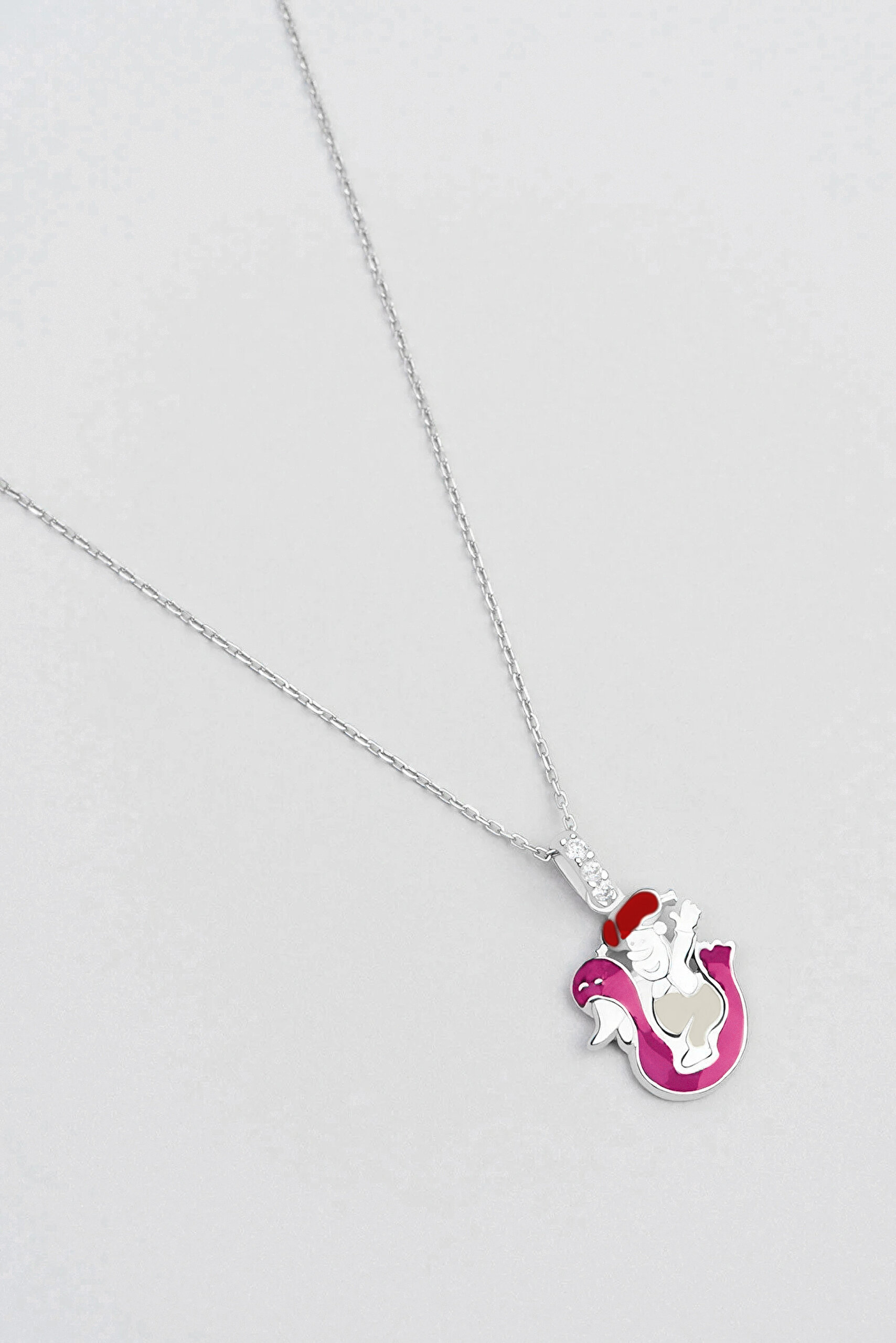 Pembe Kuğu 18 Ayar Beyaz Altın Kaplama Gümüş 33 Cm Çocuk Kolye
