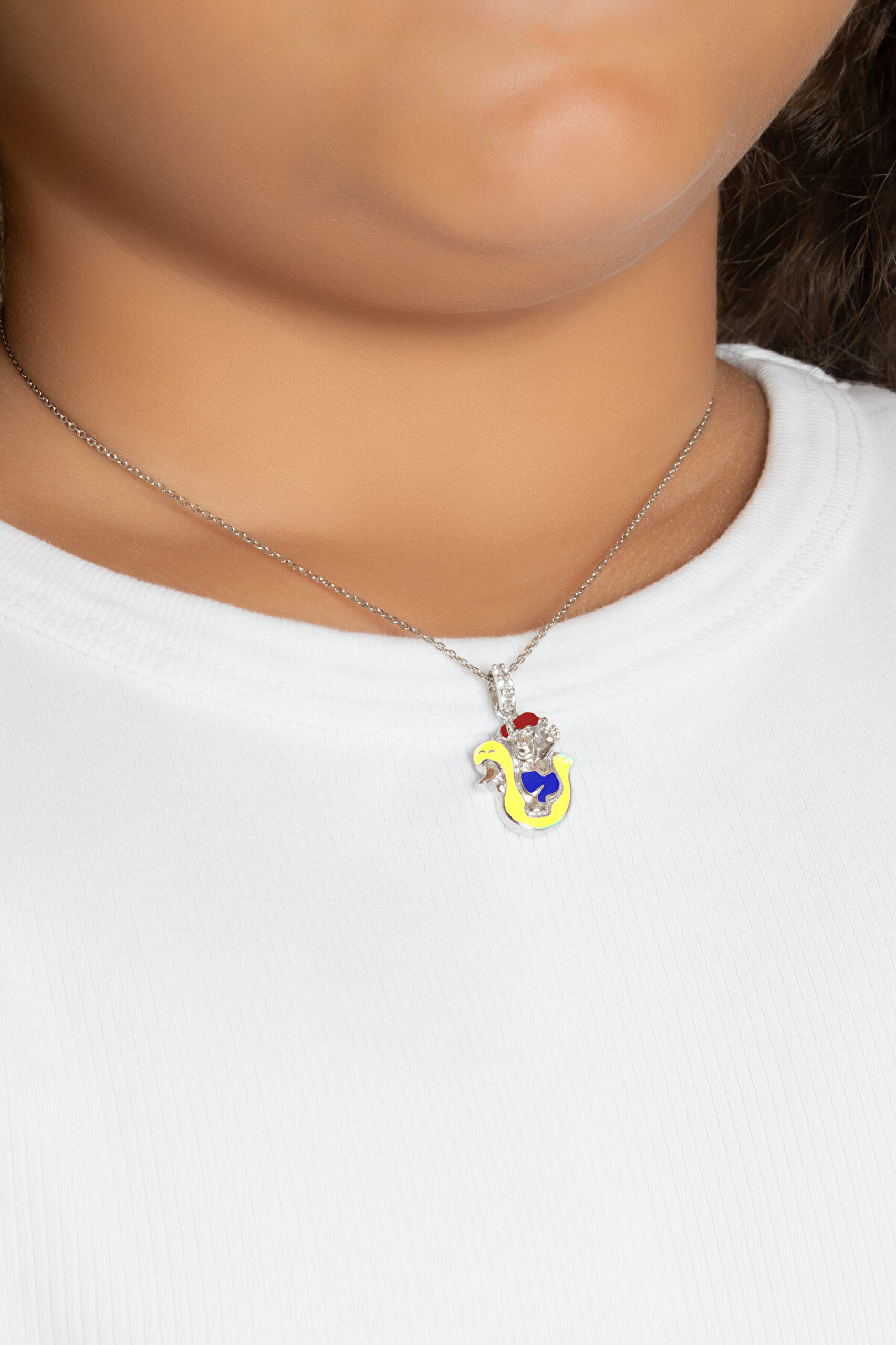 Sarı Kuğu 18 Ayar Beyaz Altın Kaplama Gümüş 33 Cm Çocuk Kolye - 1