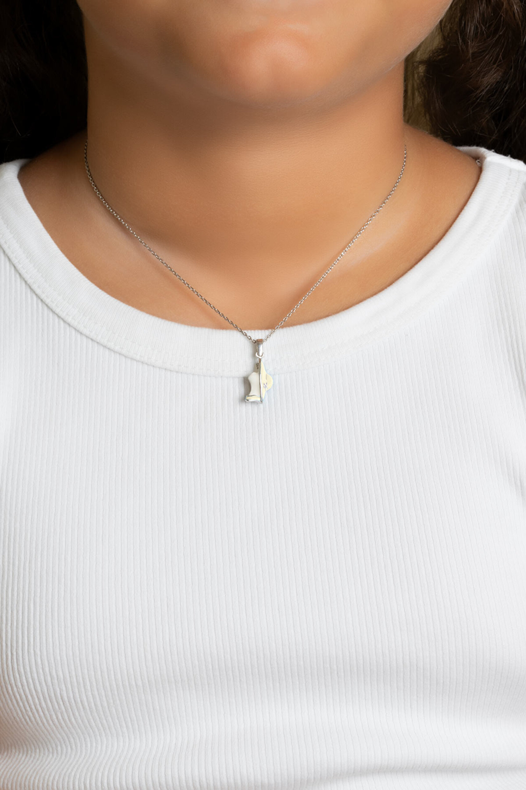 ⁠ Renkli Lady 18 Ayar Beyaz Altın Kaplama 33 Cm Gümüş Çocuk Kolye_3}