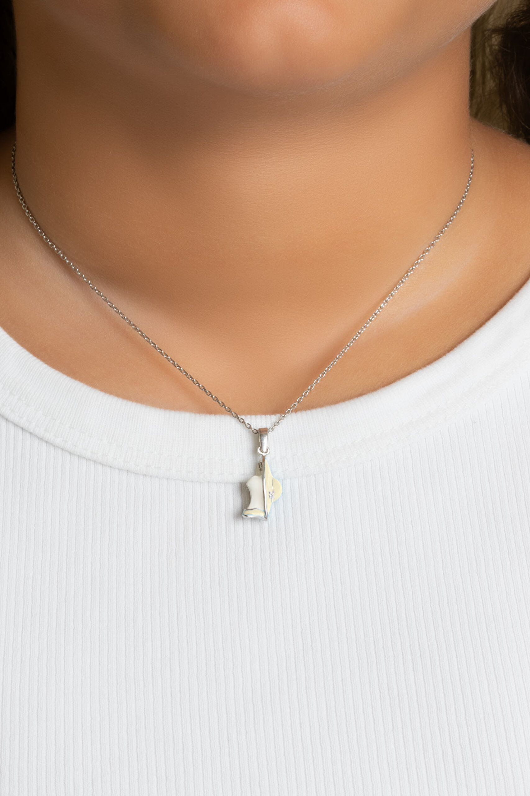 ⁠ Renkli Lady 18 Ayar Beyaz Altın Kaplama 33 Cm Gümüş Çocuk Kolye_1}