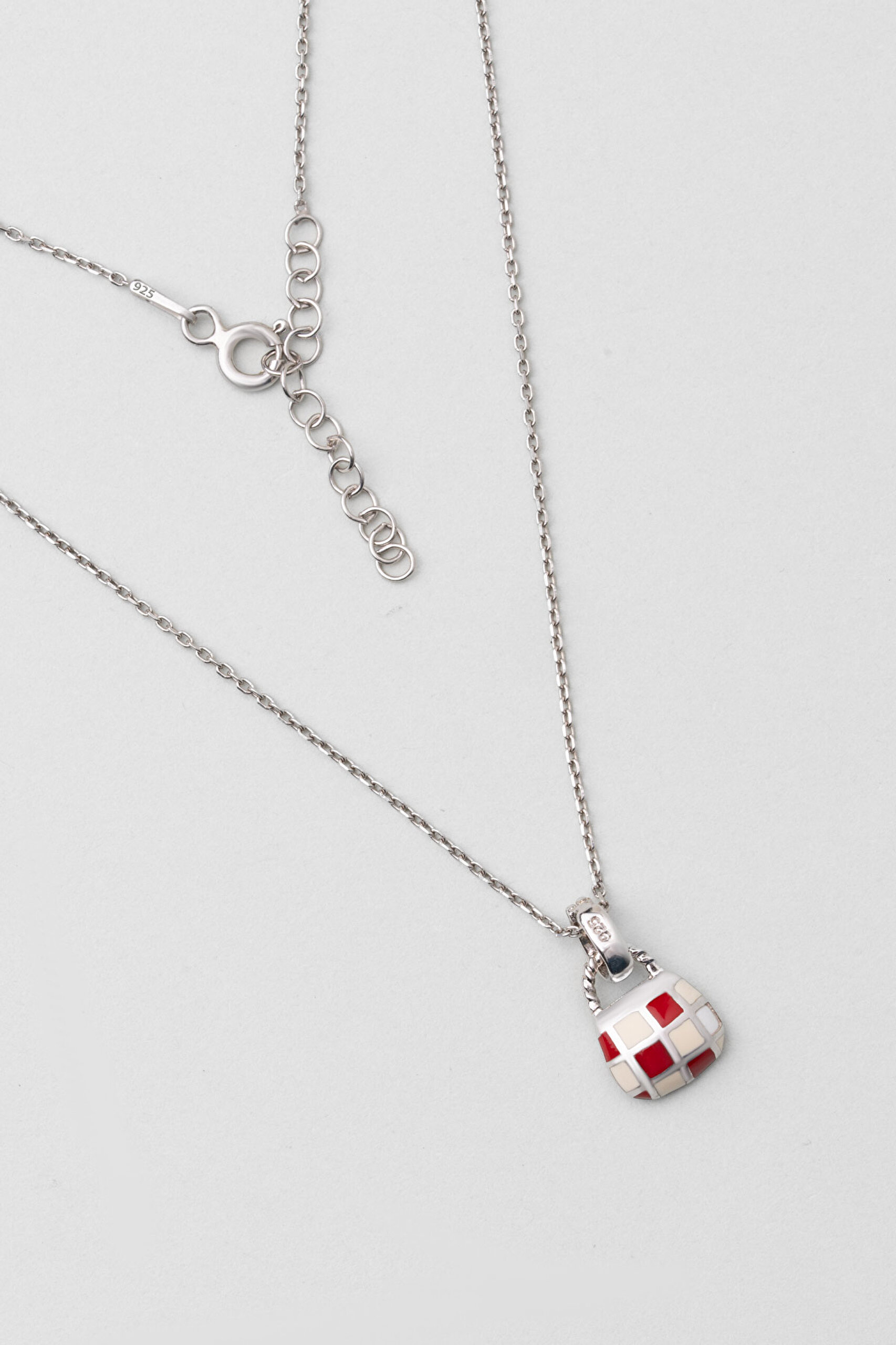 ⁠ Kırmızı Çanta 18 Ayar Beyaz Altın Kaplama 33 Cm Gümüş Çocuk Kolye_0}