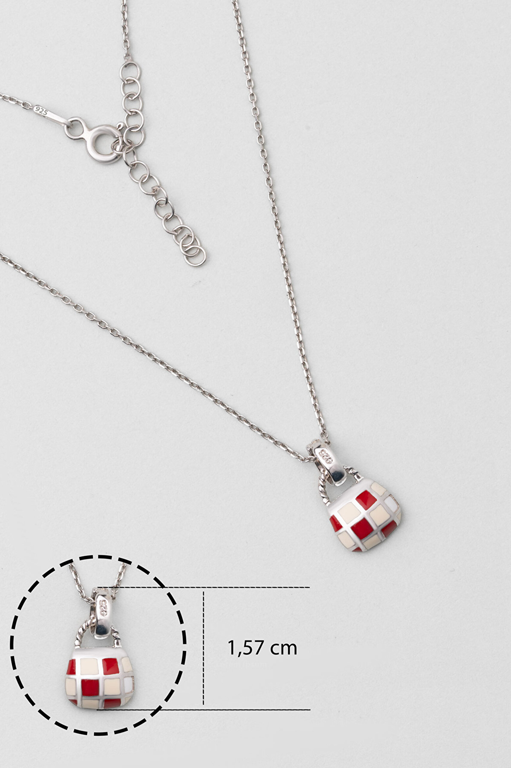 ⁠ Kırmızı Çanta 18 Ayar Beyaz Altın Kaplama 33 Cm Gümüş Çocuk Kolye_2}