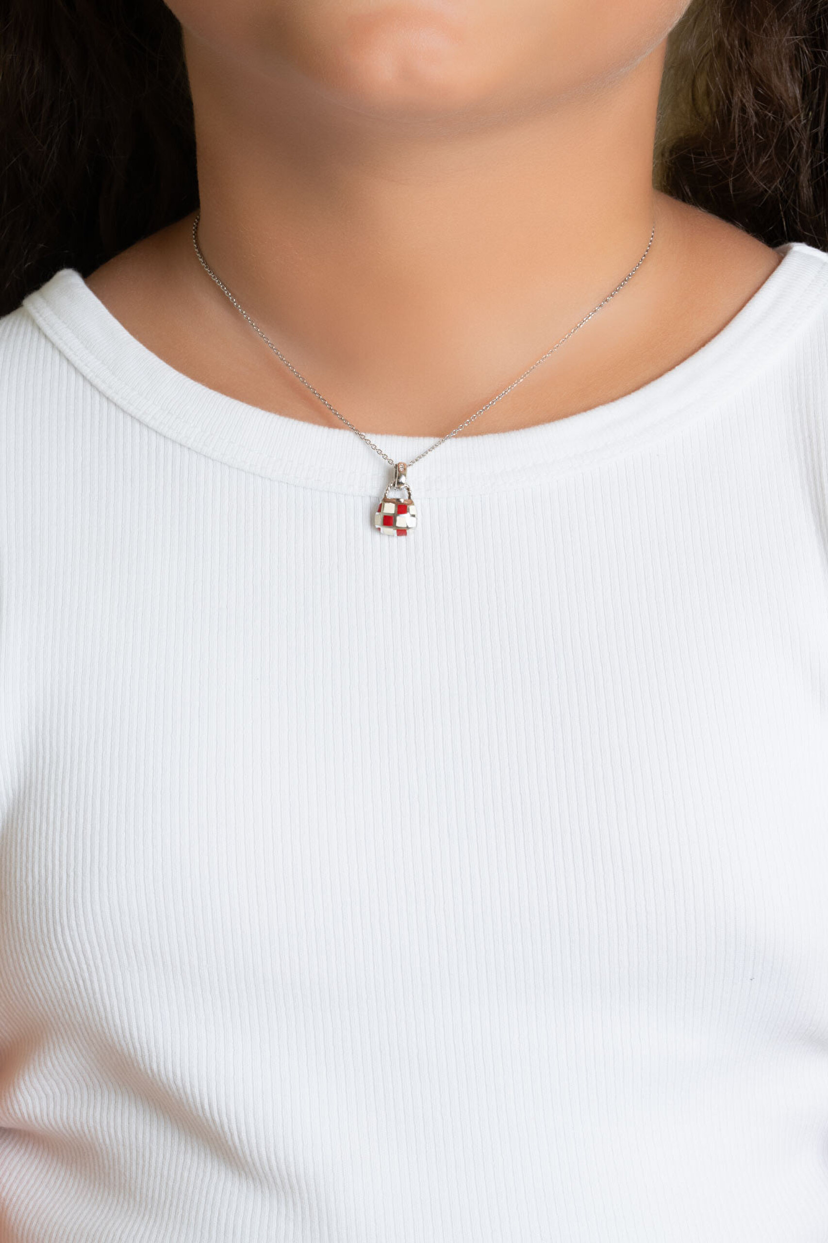 ⁠ Kırmızı Çanta 18 Ayar Beyaz Altın Kaplama 33 Cm Gümüş Çocuk Kolye_3}