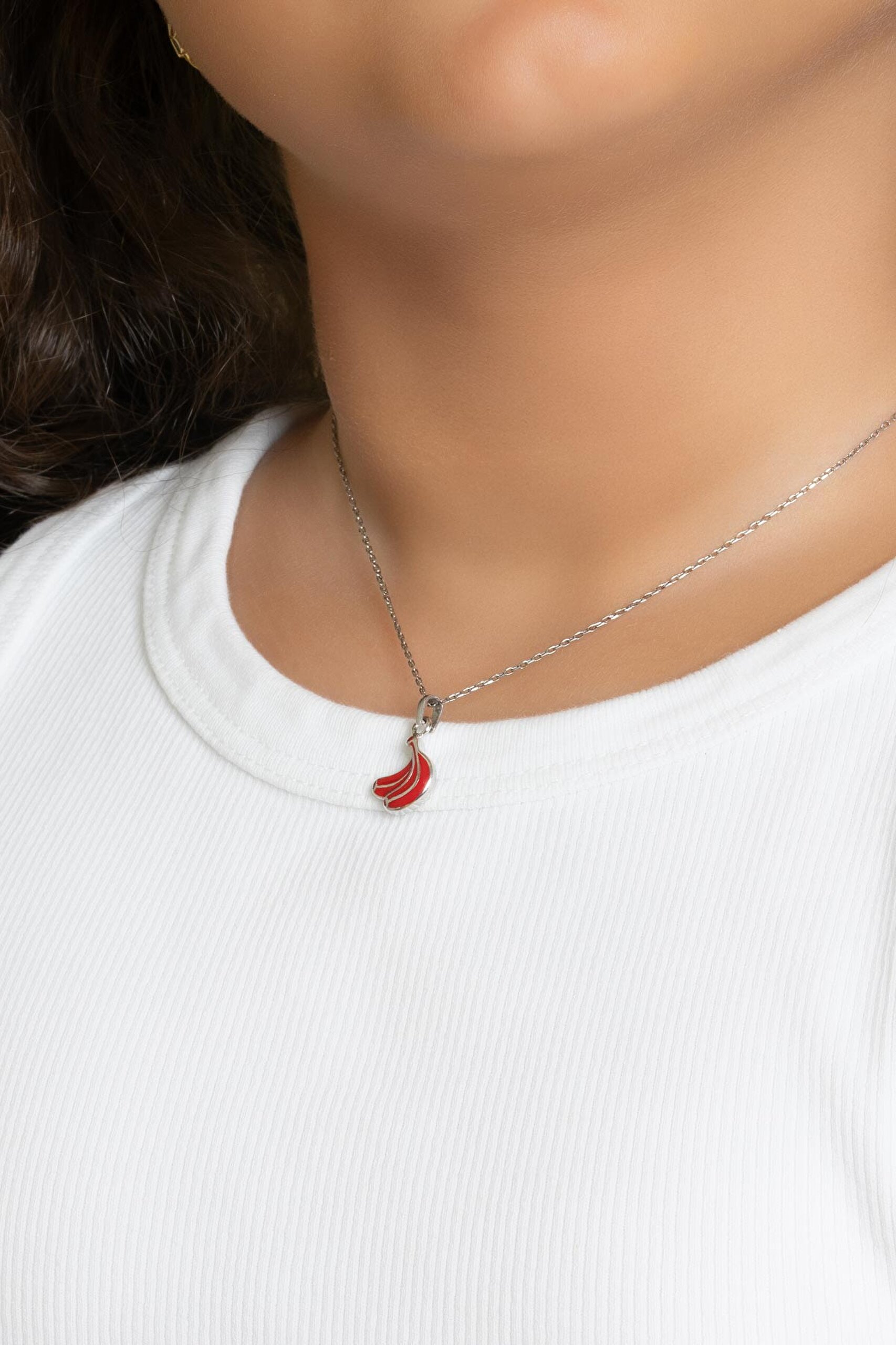 ⁠ Sevimli Meyveler 18 Ayar Beyaz Altın Kaplama Gümüş Çocuk Kolye_1}