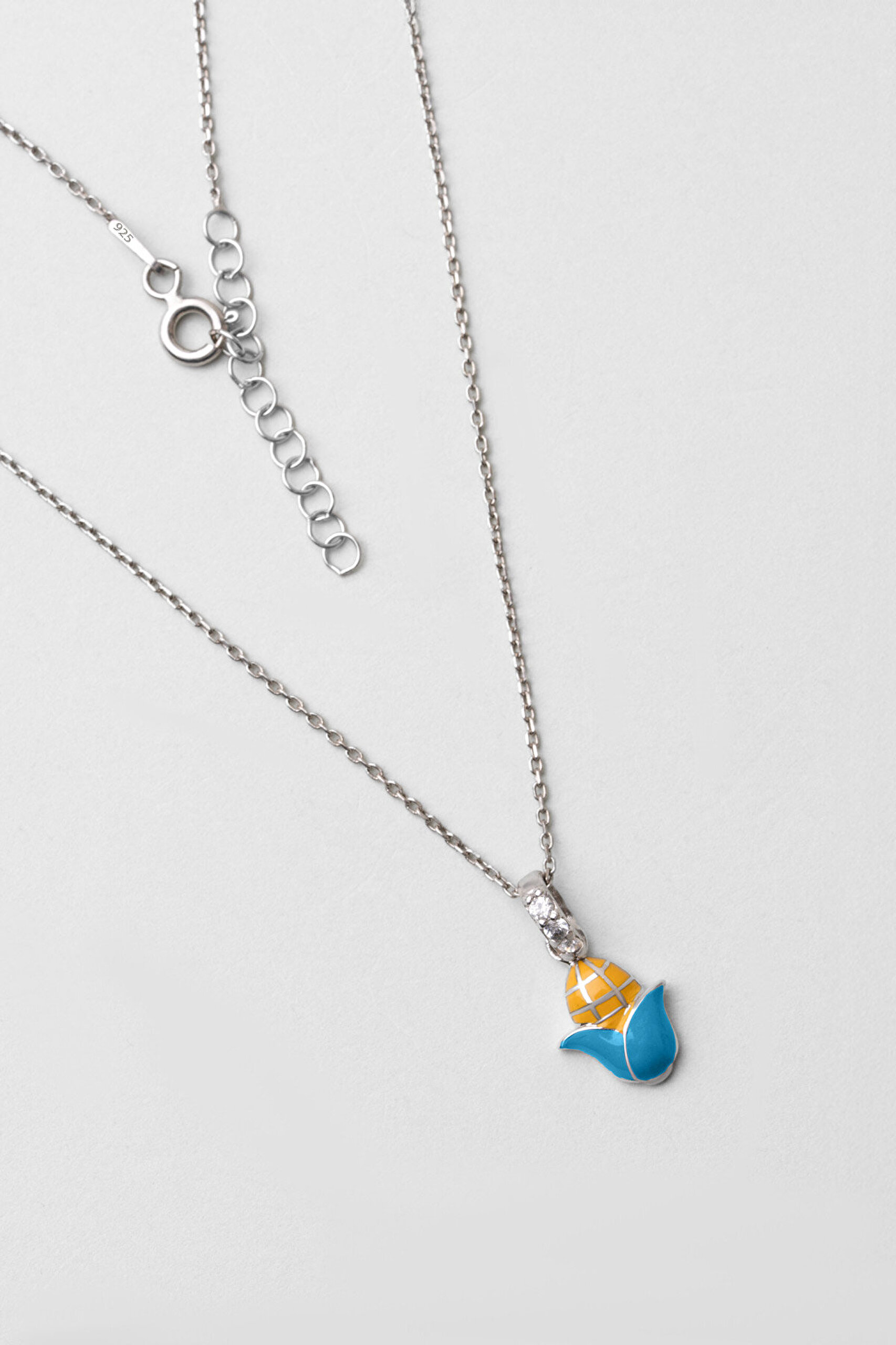 Renkli Mısır 18 Ayar Beyaz Altın Kaplama 33 Cm Gümüş Çocuk Kolye - 0