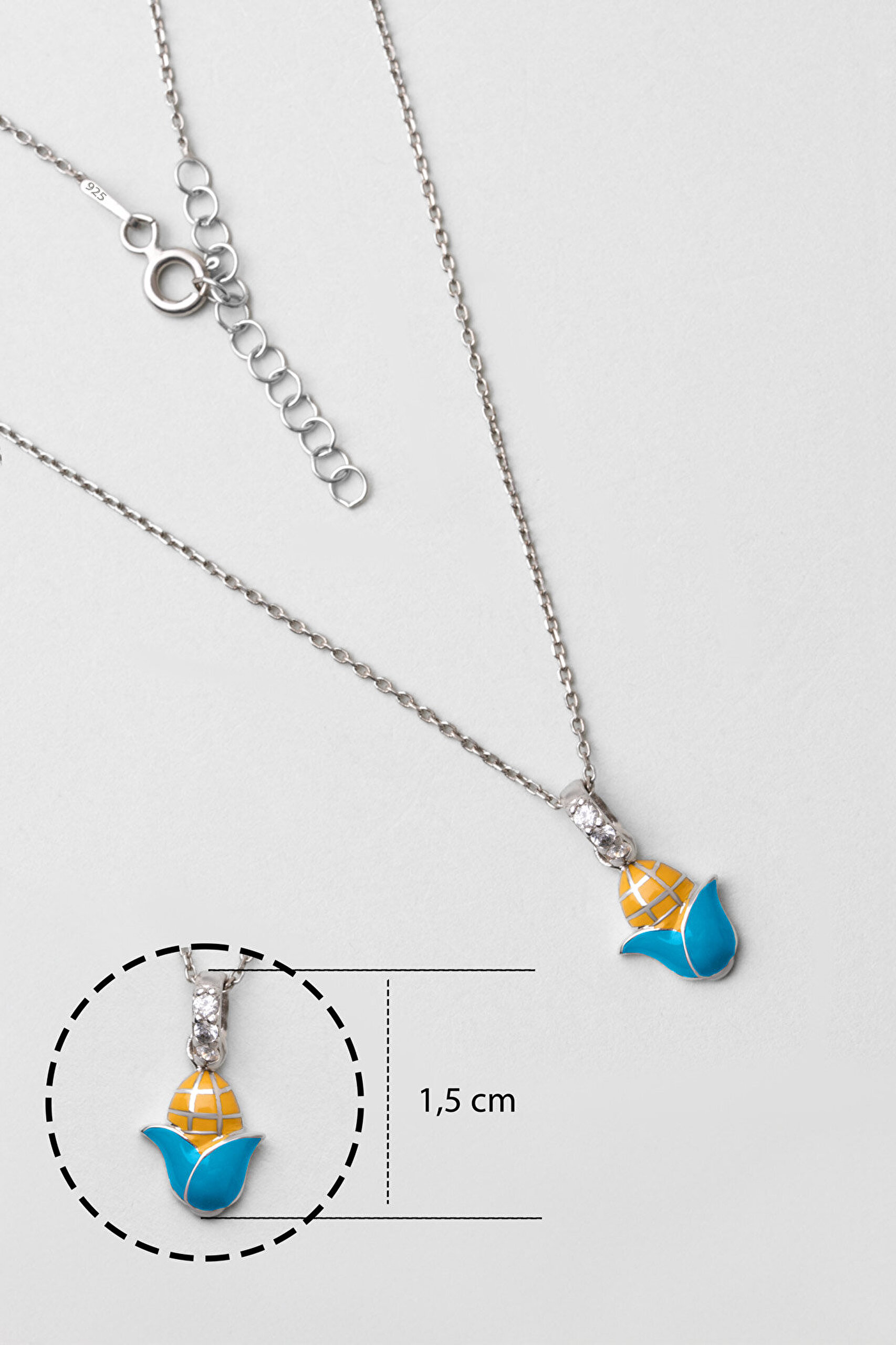 Renkli Mısır 18 Ayar Beyaz Altın Kaplama 33 Cm Gümüş Çocuk Kolye - 2