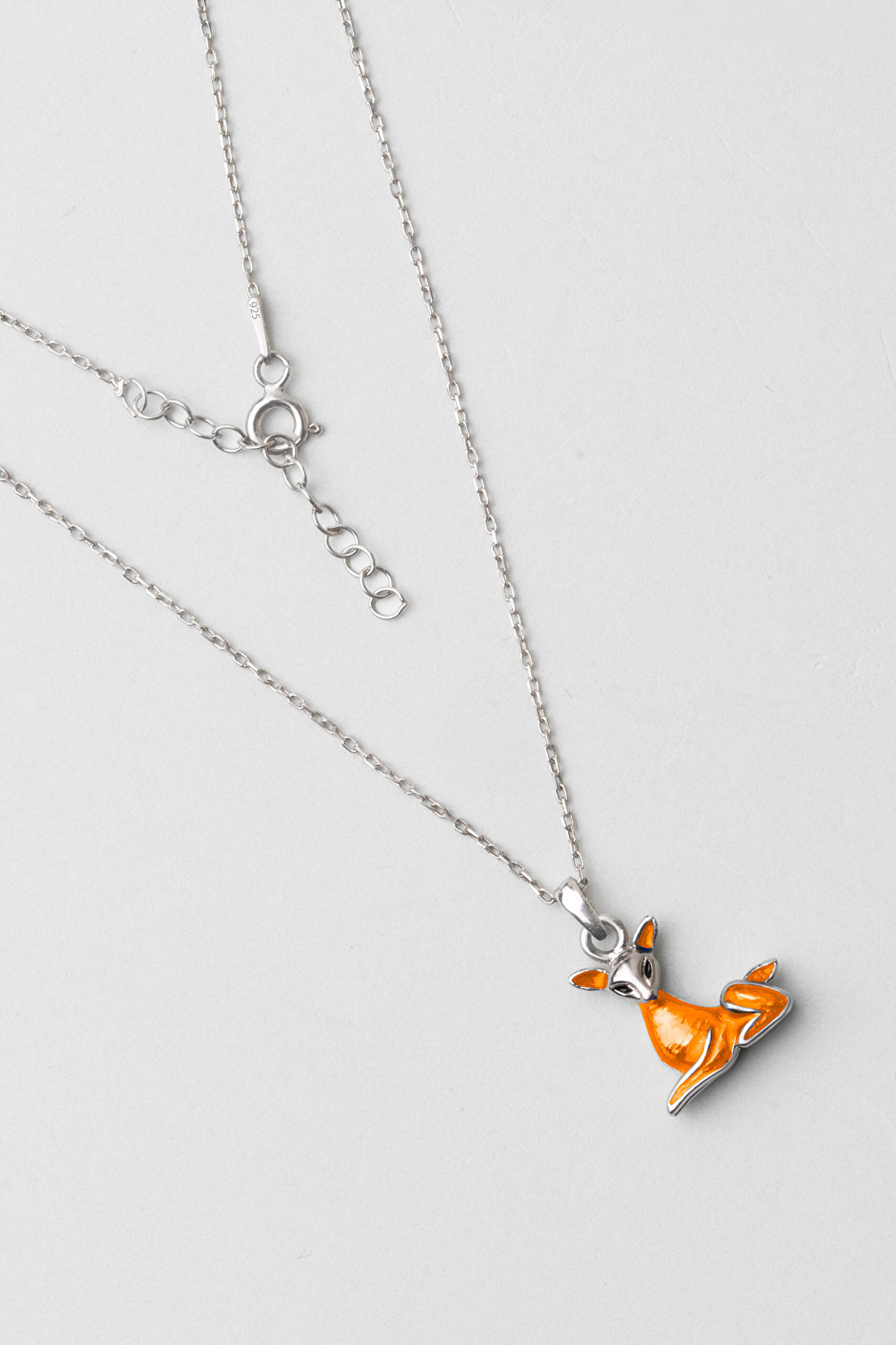 ⁠ Turuncu Kedi 18 Ayar Beyaz Altın Kaplama 33 Cm Gümüş Çocuk Kolye_0}