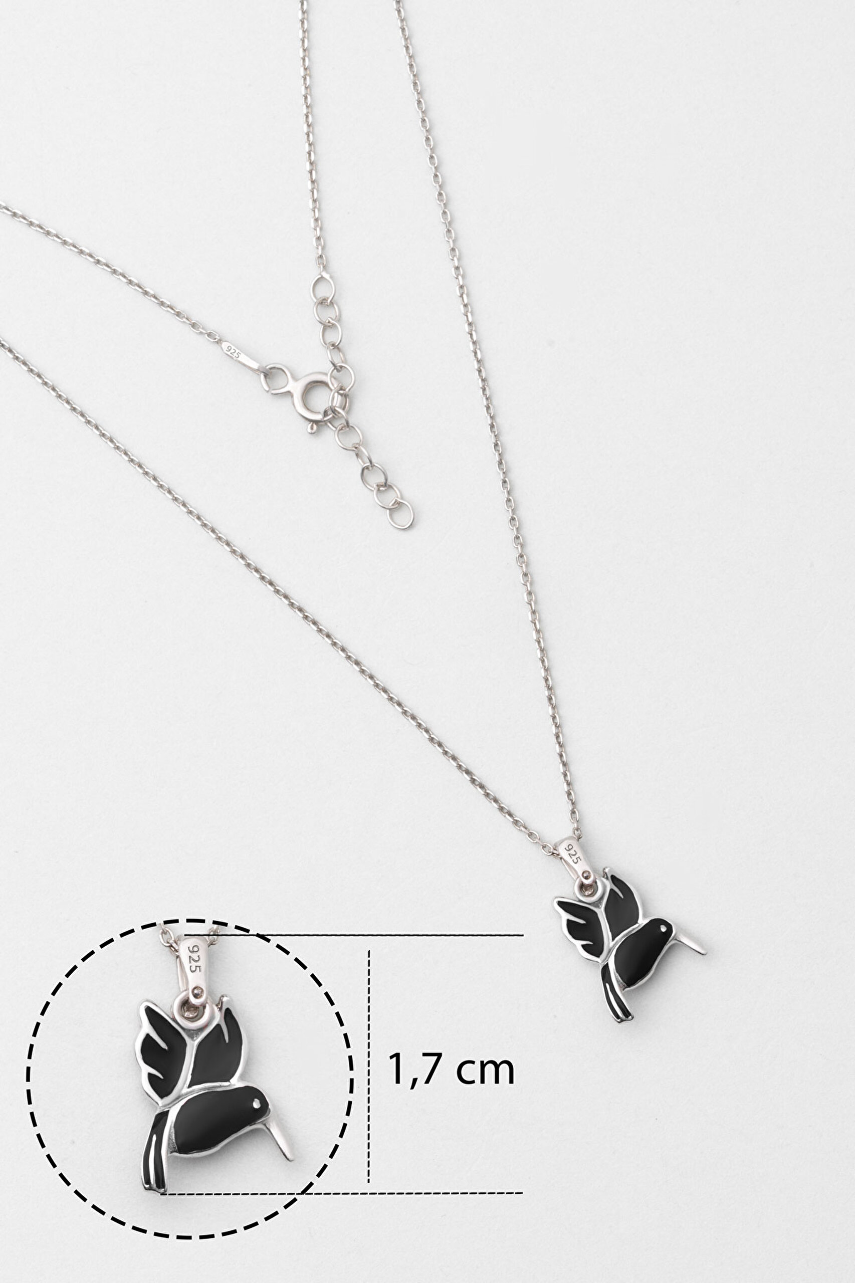 ⁠ Siyah Kuş 18 Ayar Beyaz Altın Kaplama 33 Cm Gümüş Çocuk Kolye_2}