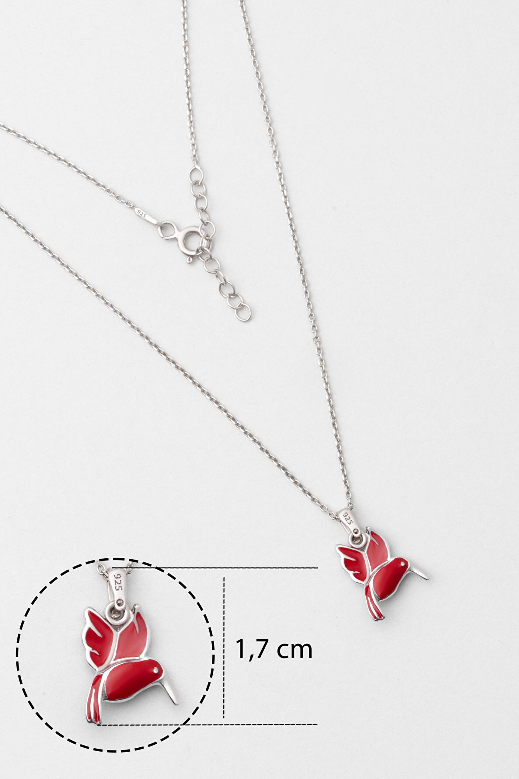 ⁠ Kırmızı Kuş 18 Ayar Beyaz Altın Kaplama 33 Cm Gümüş Çocuk Kolye_2}
