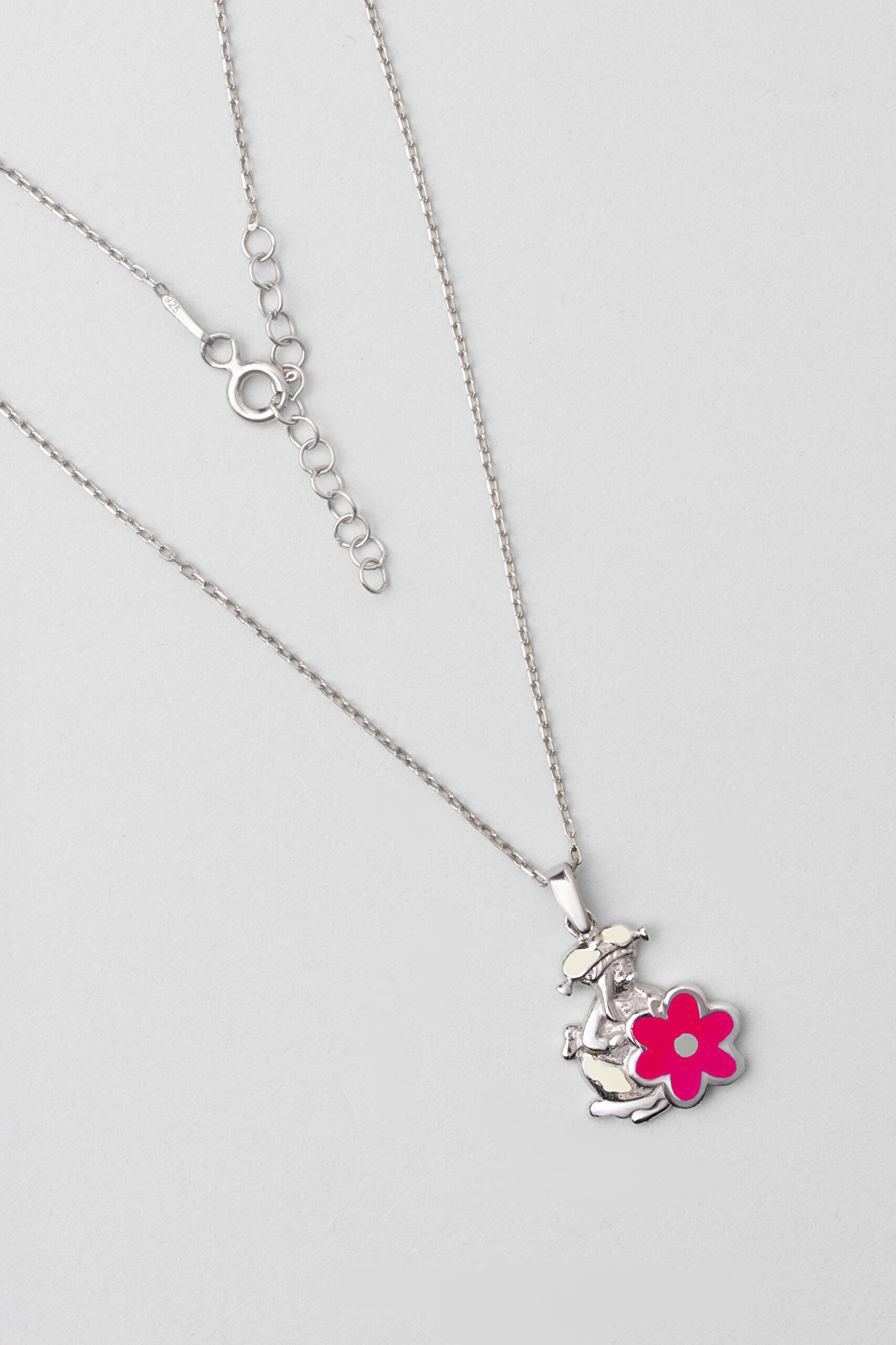 Pembe Çiçek 18 Ayar Beyaz Altın Kaplama 33 Cm Gümüş Çocuk Kolye - 0