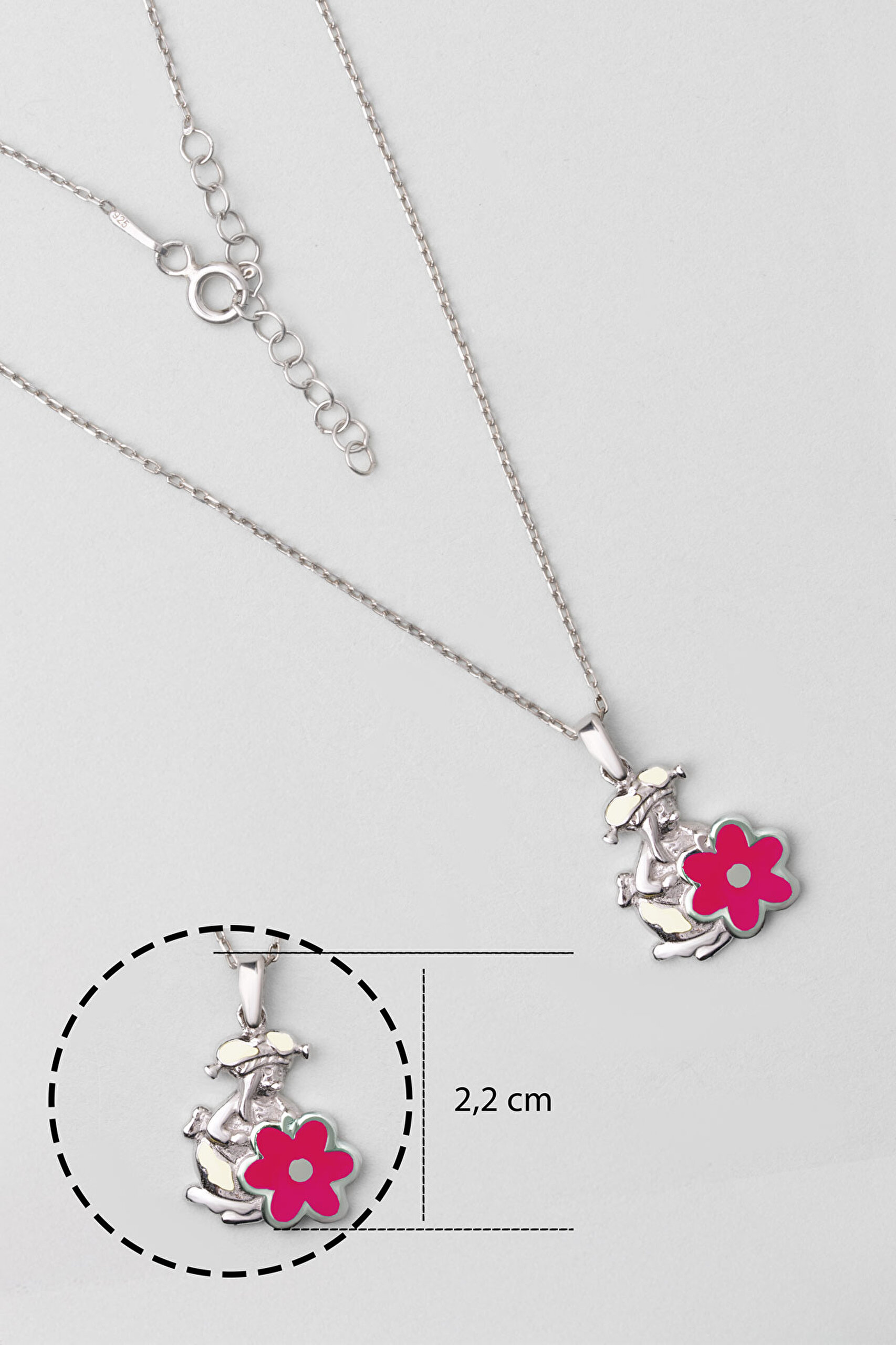 Pembe Çiçek 18 Ayar Beyaz Altın Kaplama 33 Cm Gümüş Çocuk Kolye - 2