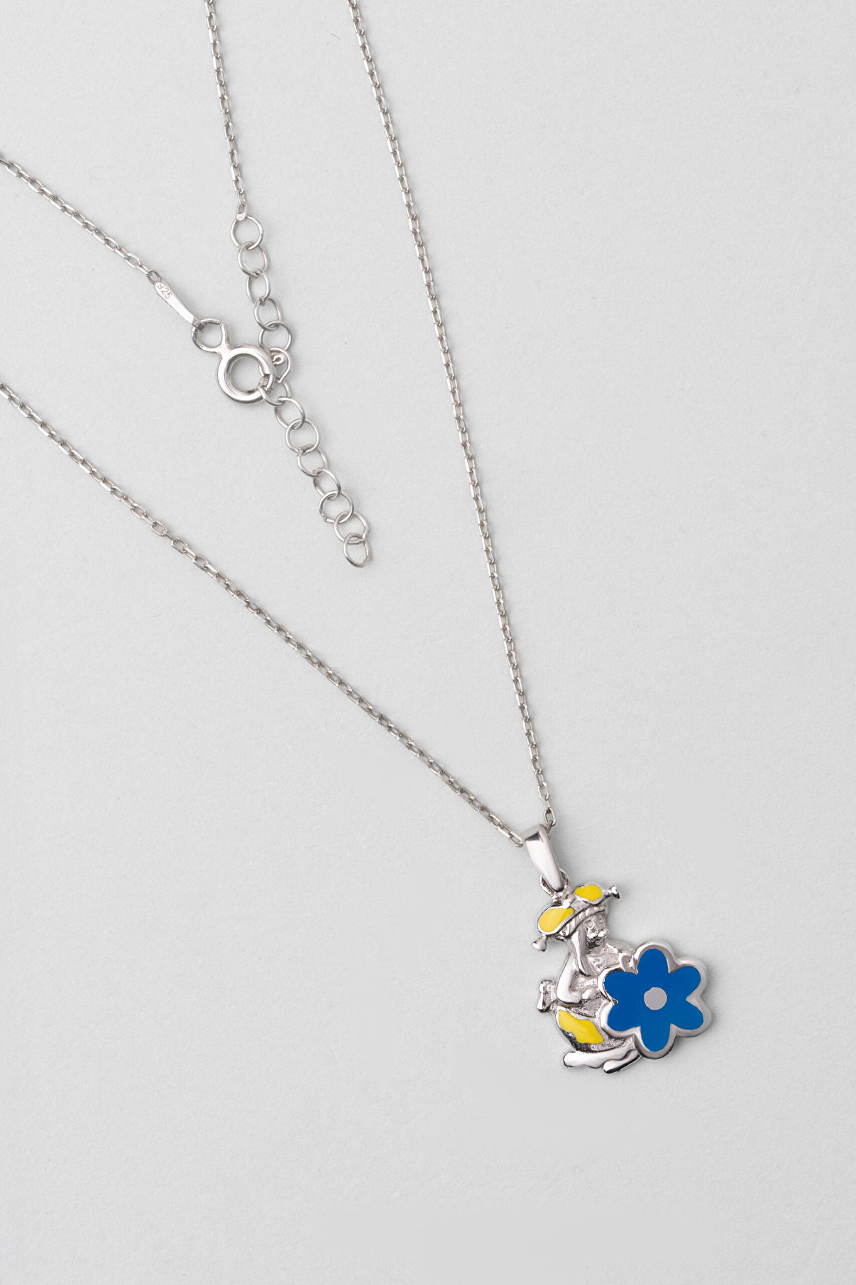 ⁠ Mavi Çiçek 18 Ayar Beyaz Altın Kaplama 33 Cm Gümüş Çocuk Kolye_0}