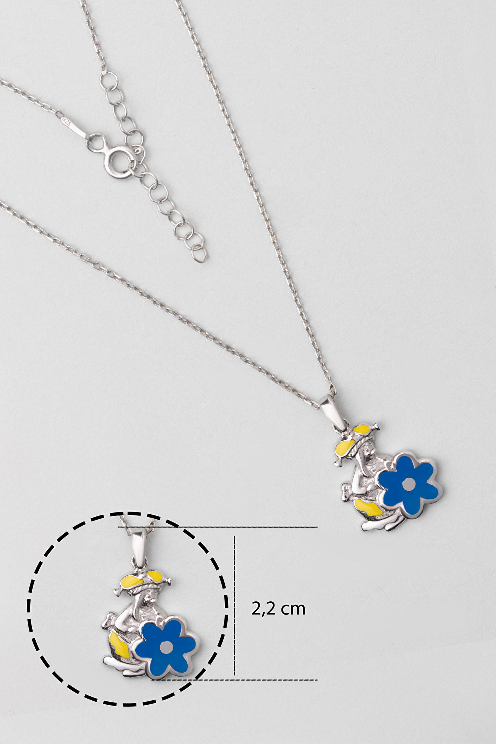 ⁠ Mavi Çiçek 18 Ayar Beyaz Altın Kaplama 33 Cm Gümüş Çocuk Kolye_2}