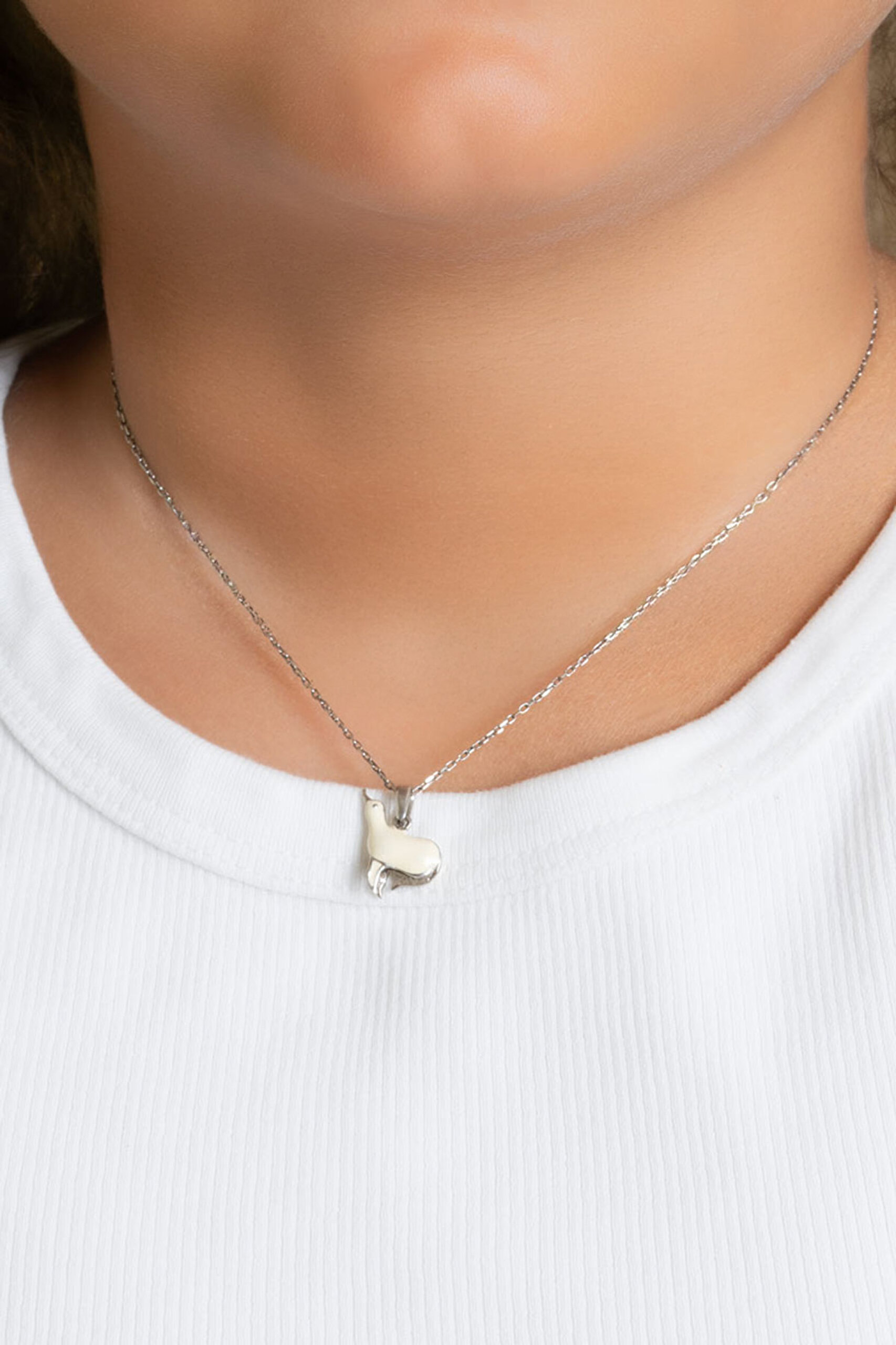 ⁠ Fok Balığı 18 Ayar Beyaz Altın Kaplama 33 Cm Çocuk Kolye_1}