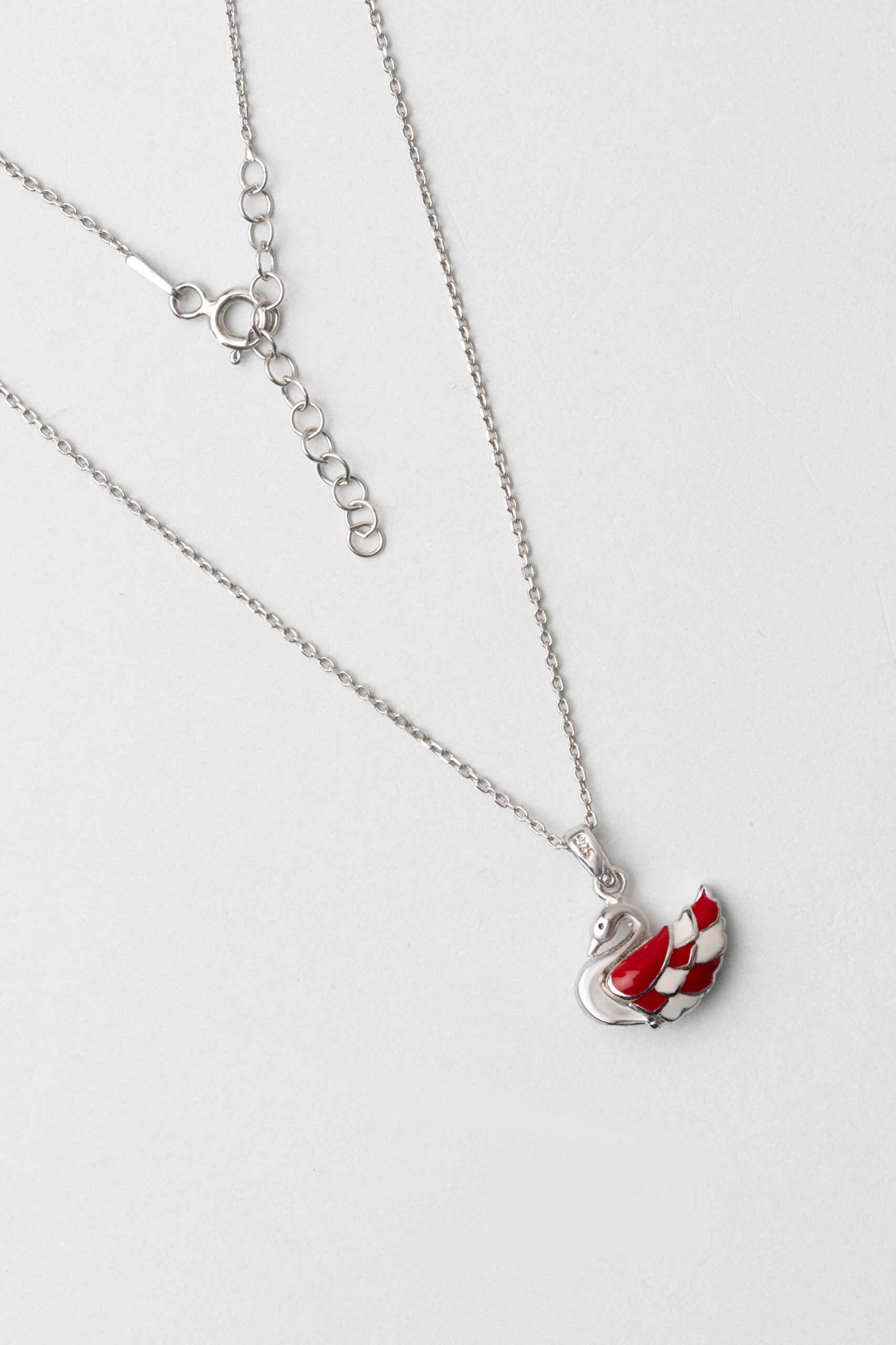 ⁠ Kırmızı Kuğu 18 Ayar Beyaz Altın Kaplama 33 Cm Gümüş Çocuk Kolye_0}