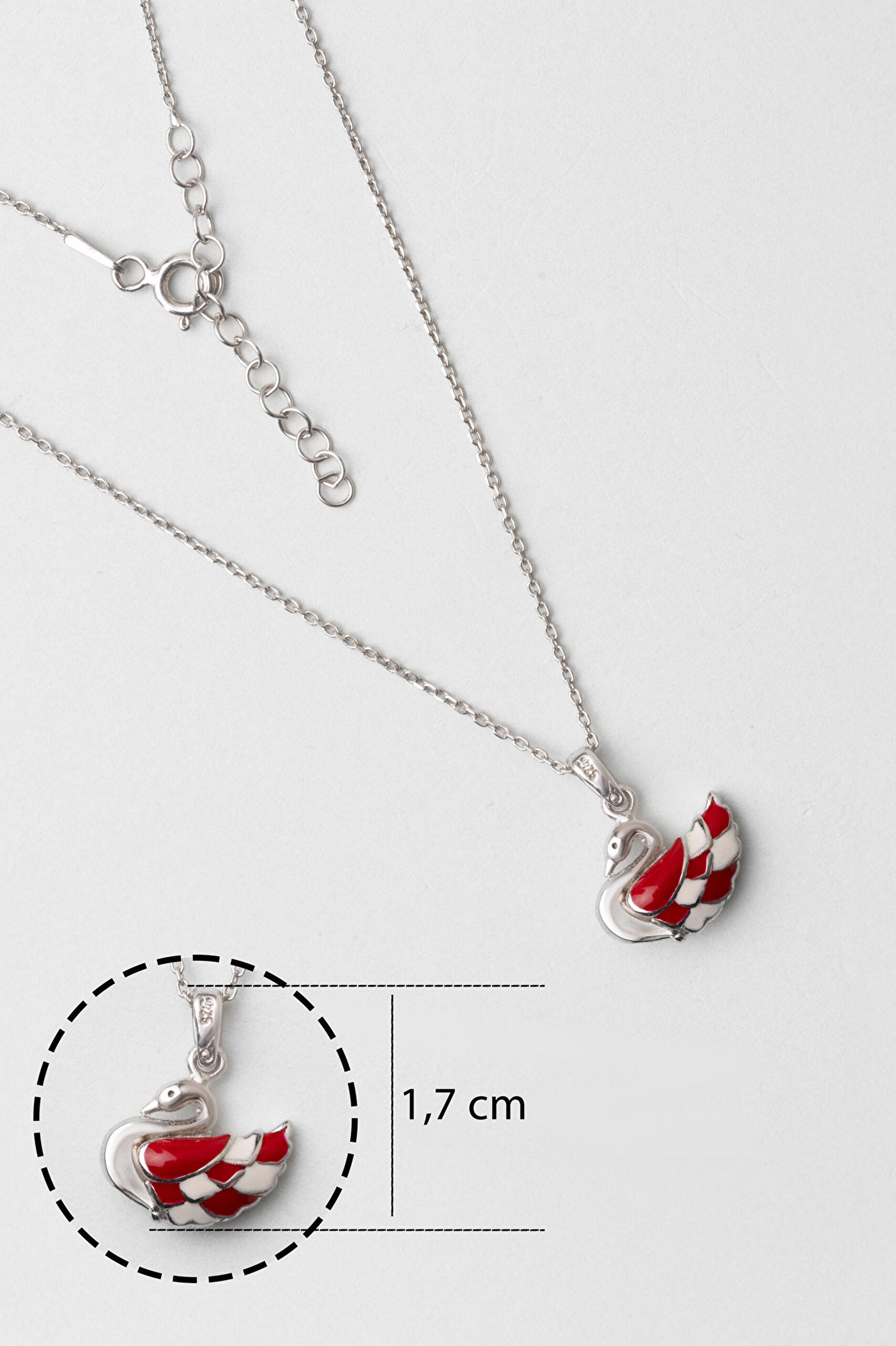 ⁠ Kırmızı Kuğu 18 Ayar Beyaz Altın Kaplama 33 Cm Gümüş Çocuk Kolye_2}